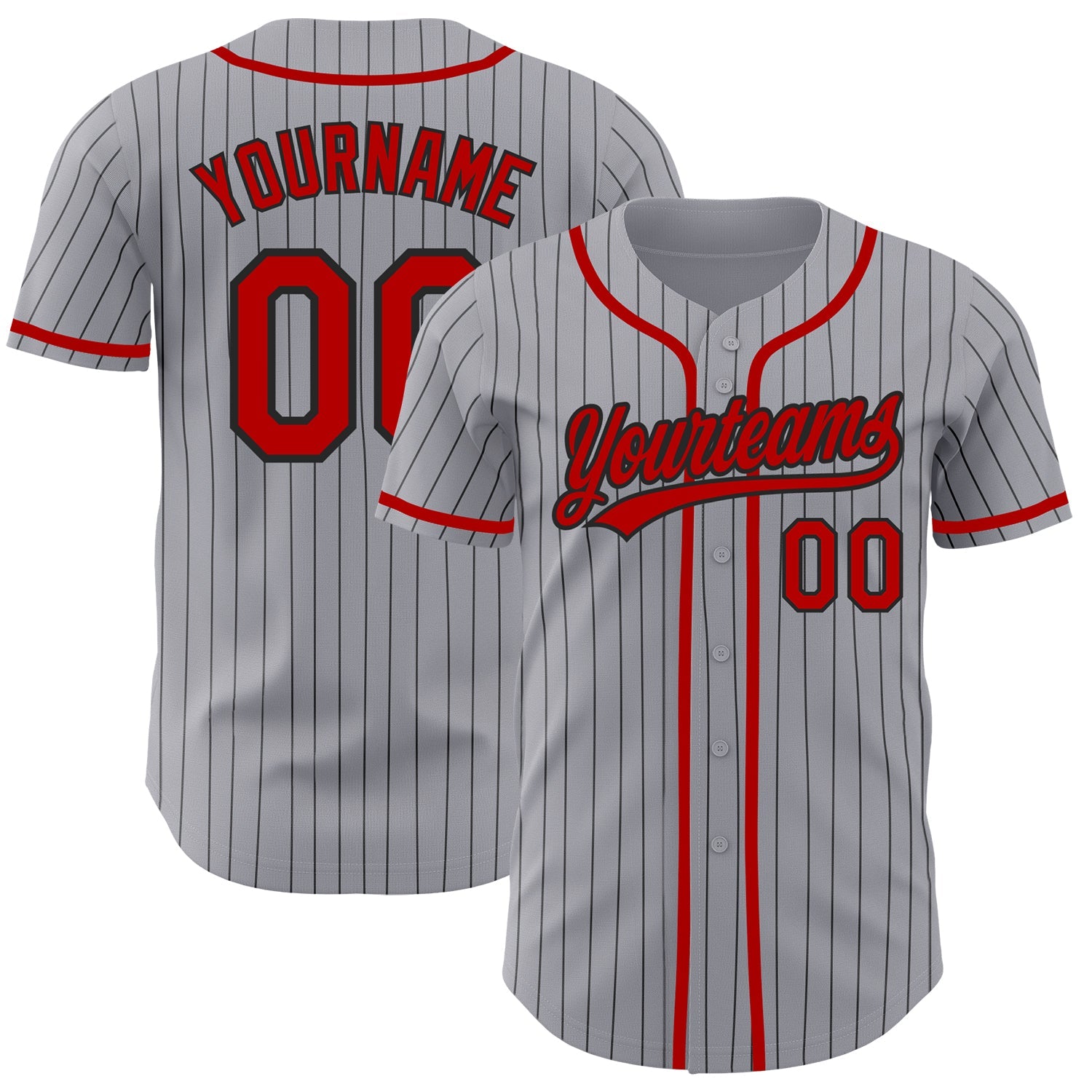 Custom Gray Black Pinstripe Red Authentic Baseball Jersey - Main View