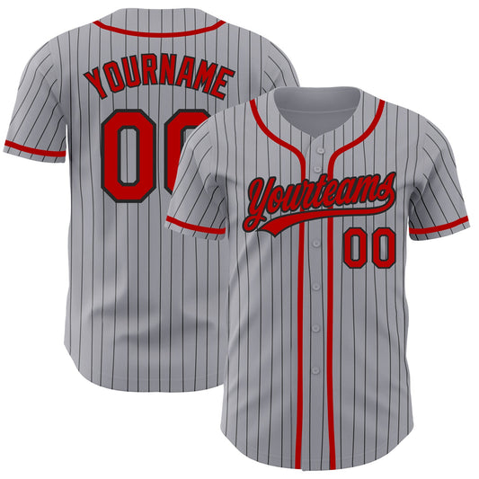 Custom Gray Black Pinstripe Red Authentic Baseball Jersey - Main View