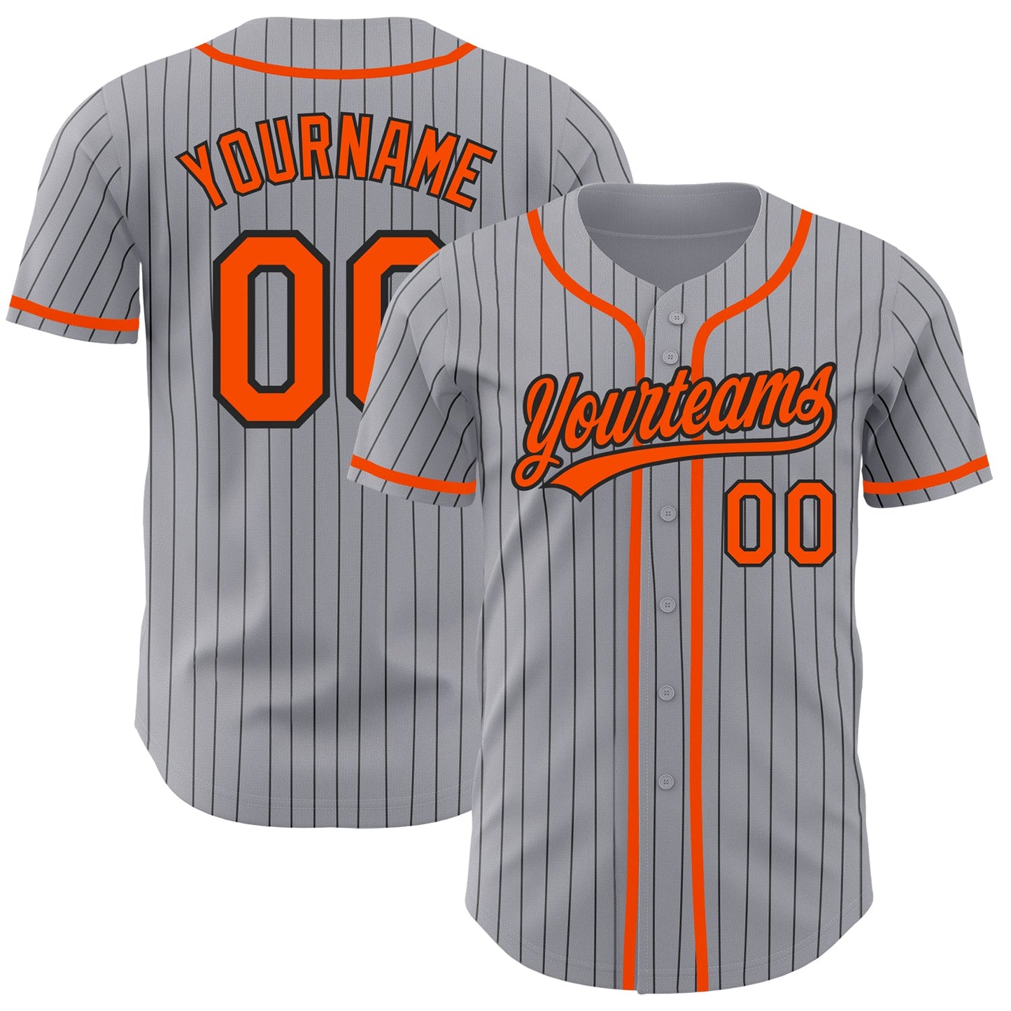 Custom Gray Black Pinstripe Orange Authentic Baseball Jersey - Main View