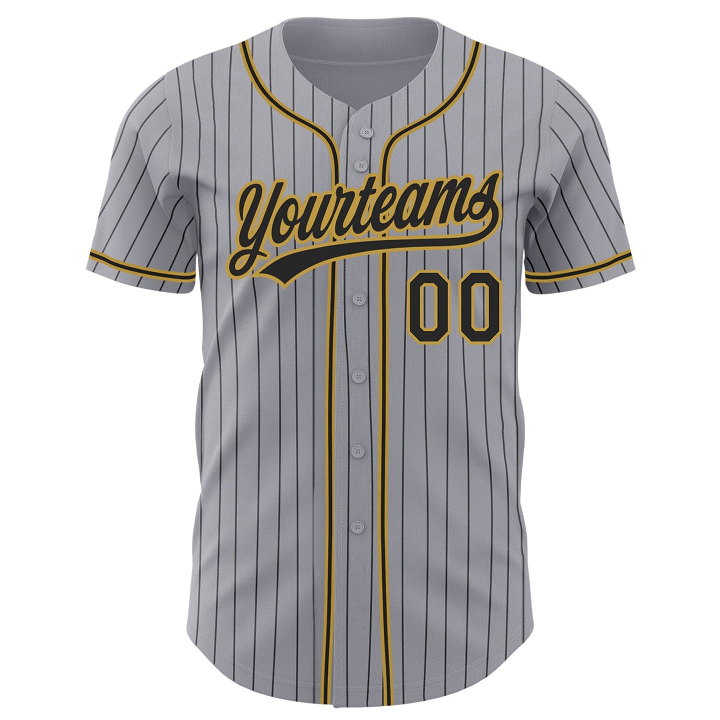 Custom Gray Black Pinstripe Black-Old Gold Authentic Baseball Jersey view 2