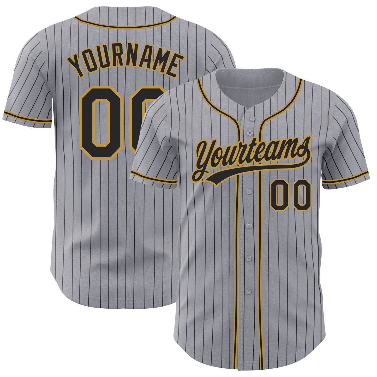 Custom Gray Black Pinstripe Black-Old Gold Authentic Baseball Jersey - Main View