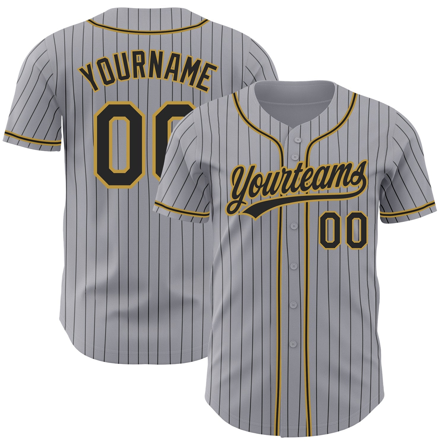 Custom Gray Black Pinstripe Black-Old Gold Authentic Baseball Jersey - Main View