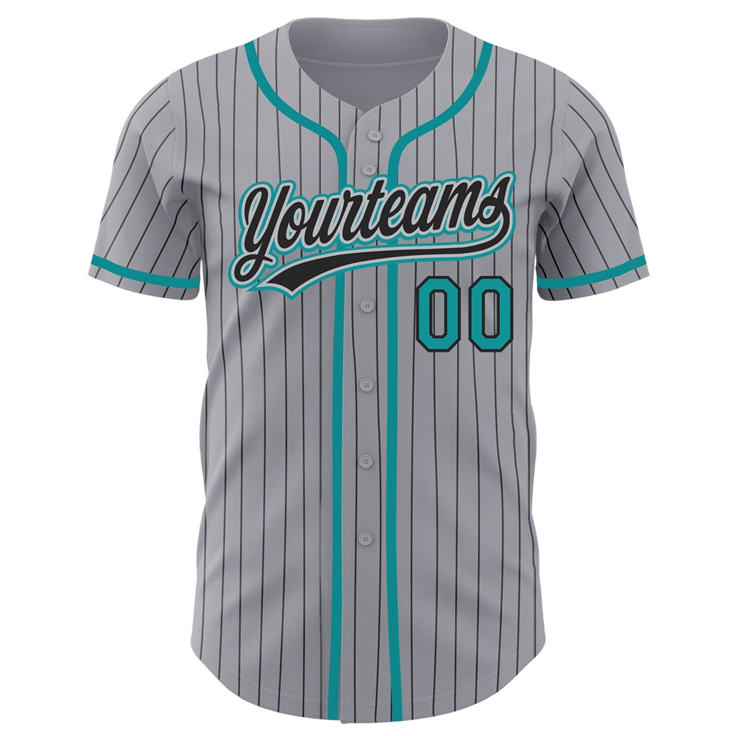Custom Gray Black Pinstripe Teal Authentic Baseball Jersey view 2