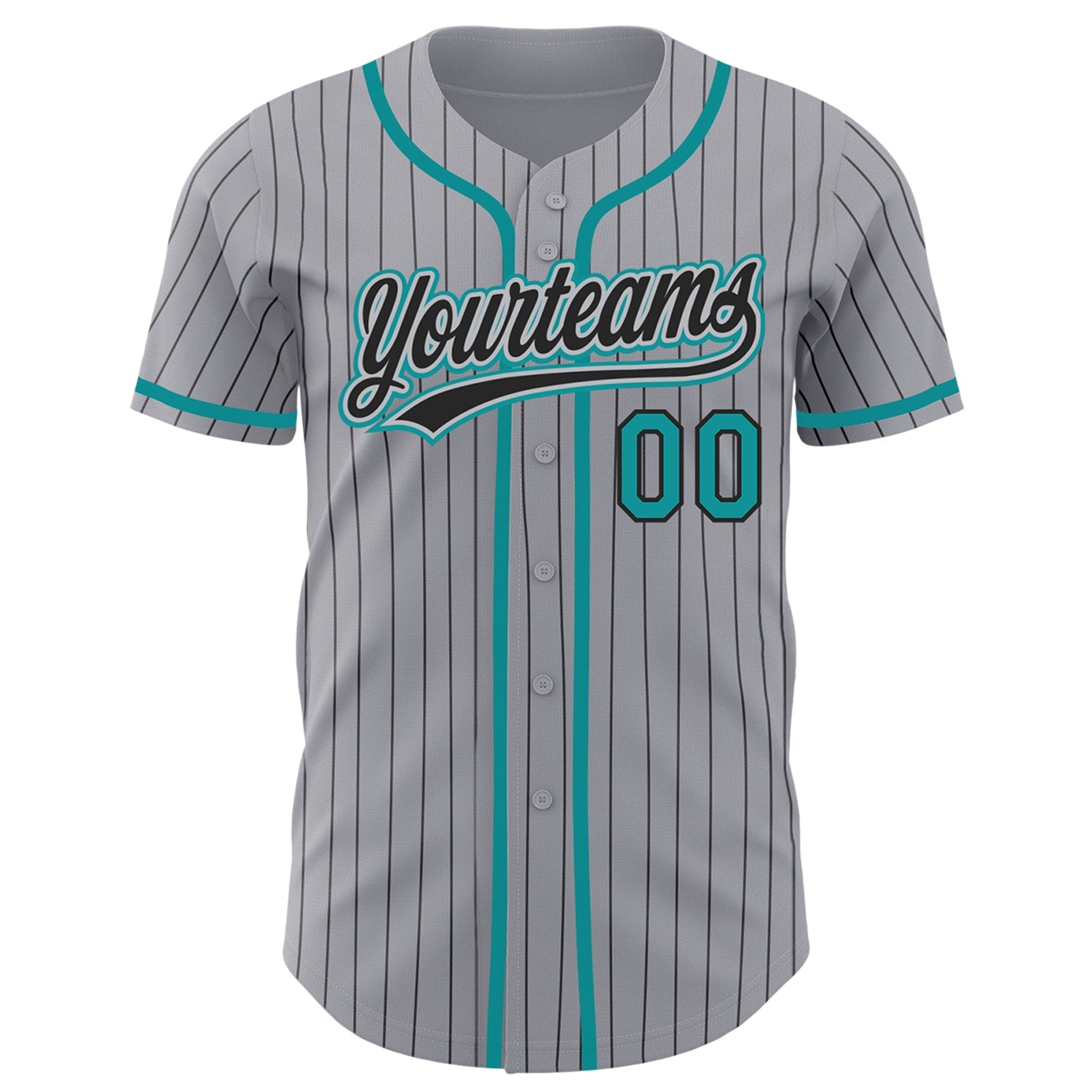 Custom Gray Black Pinstripe Teal Authentic Baseball Jersey view 2