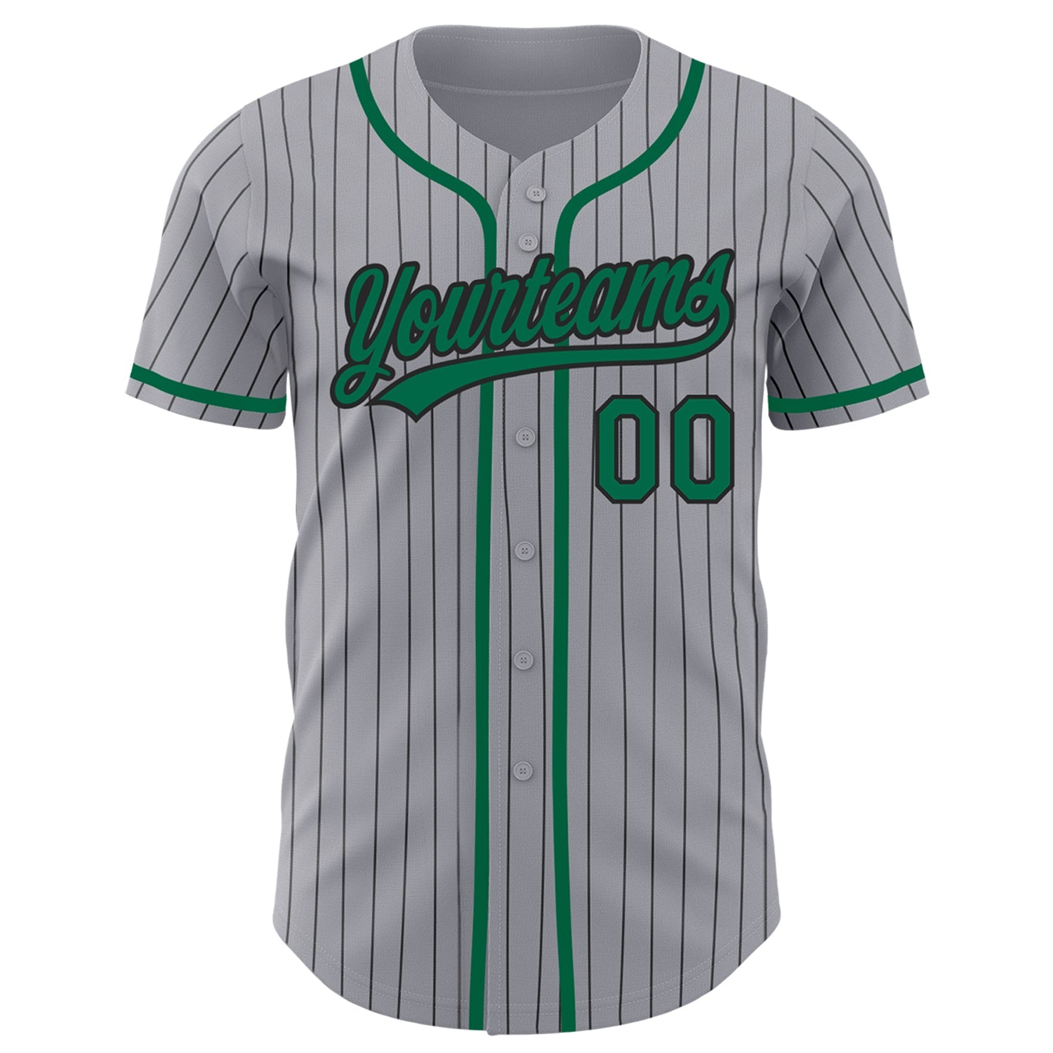 Custom Gray Black Pinstripe Kelly Green Authentic Baseball Jersey view 3