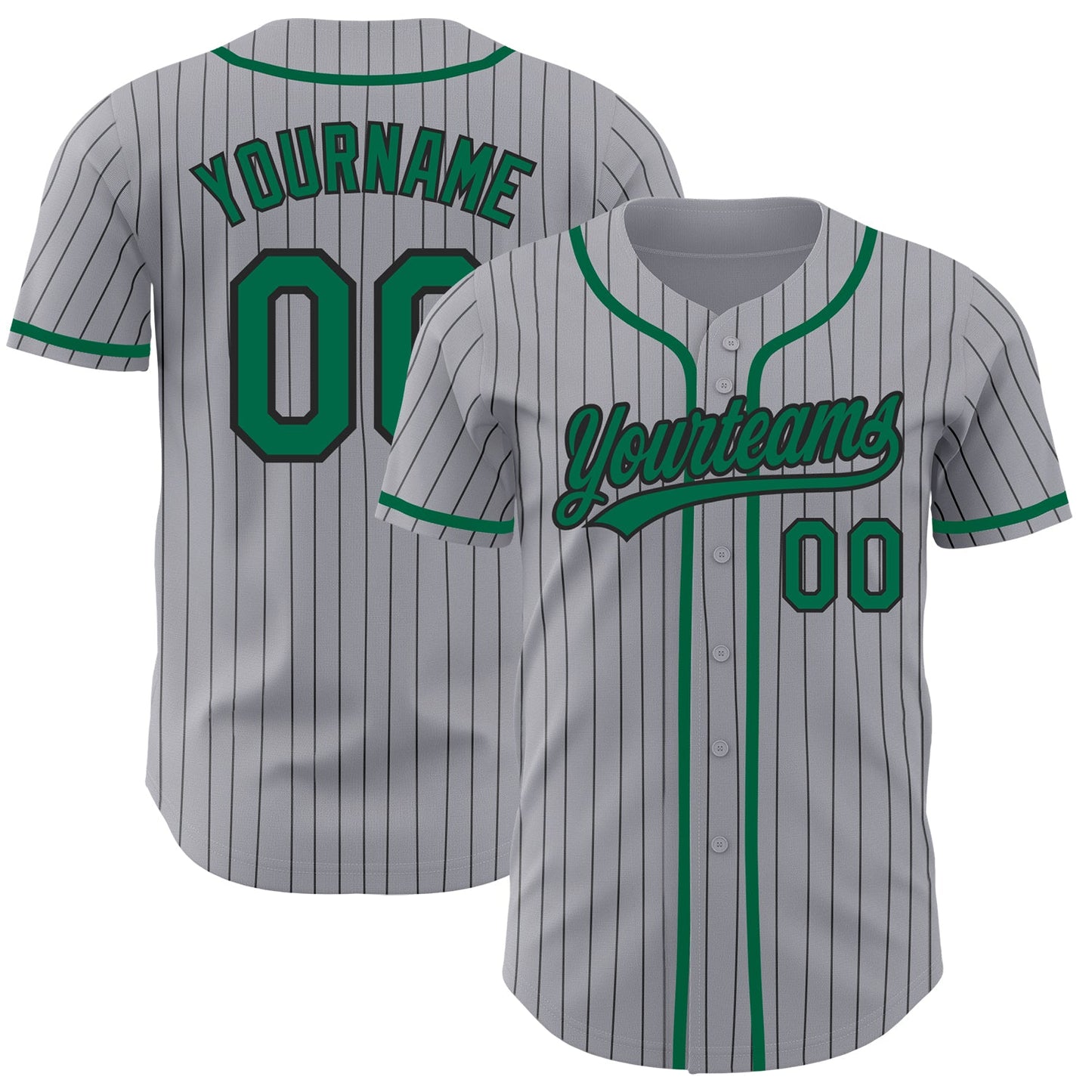 Custom Gray Black Pinstripe Kelly Green Authentic Baseball Jersey - Main View