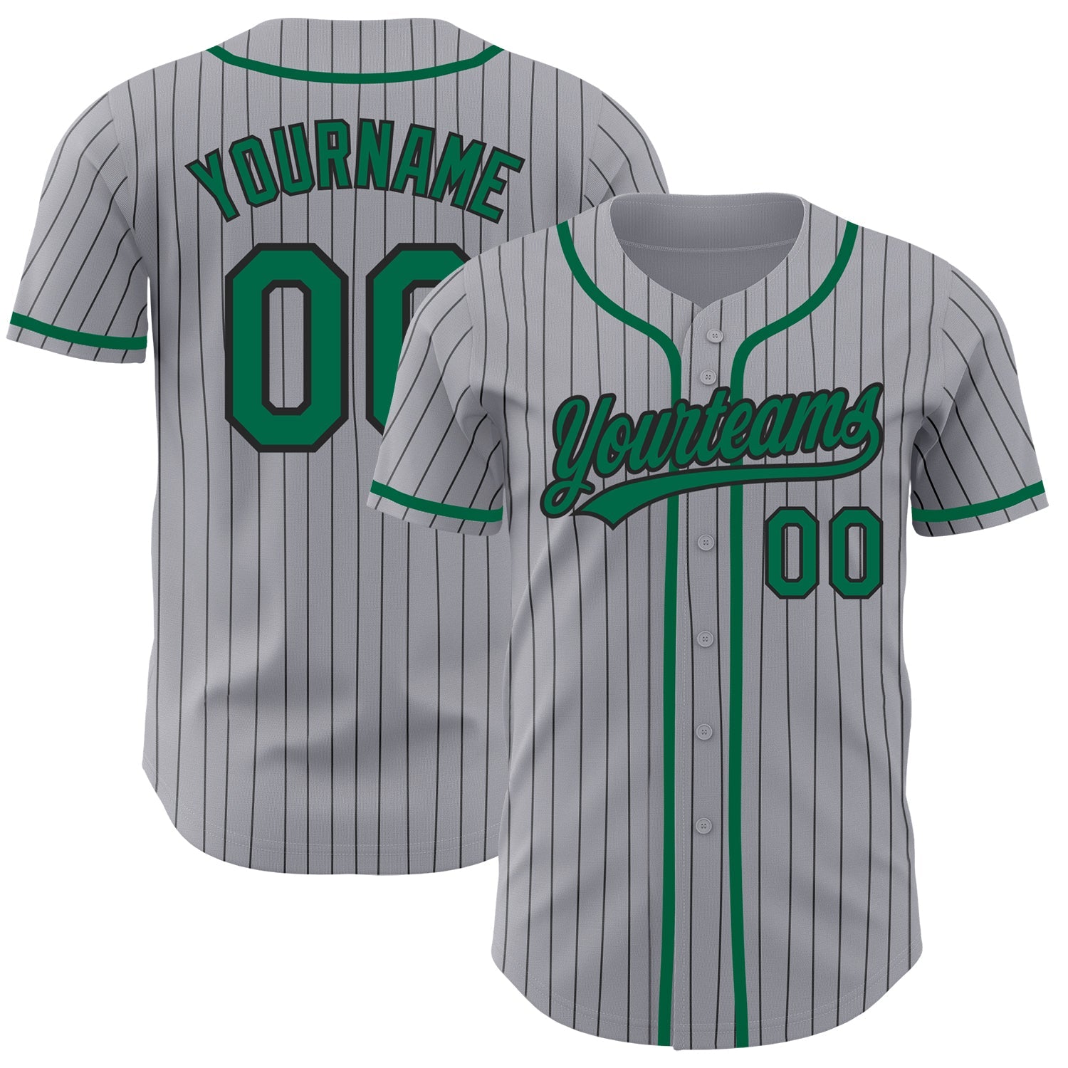 Custom Gray Black Pinstripe Kelly Green Authentic Baseball Jersey - Main View