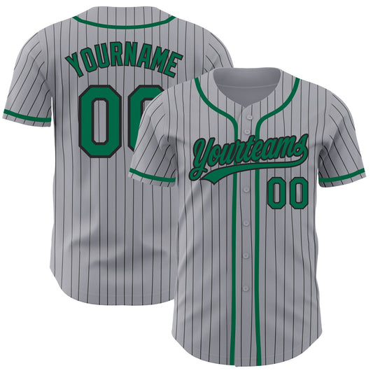 Custom Gray Black Pinstripe Kelly Green Authentic Baseball Jersey - Main View