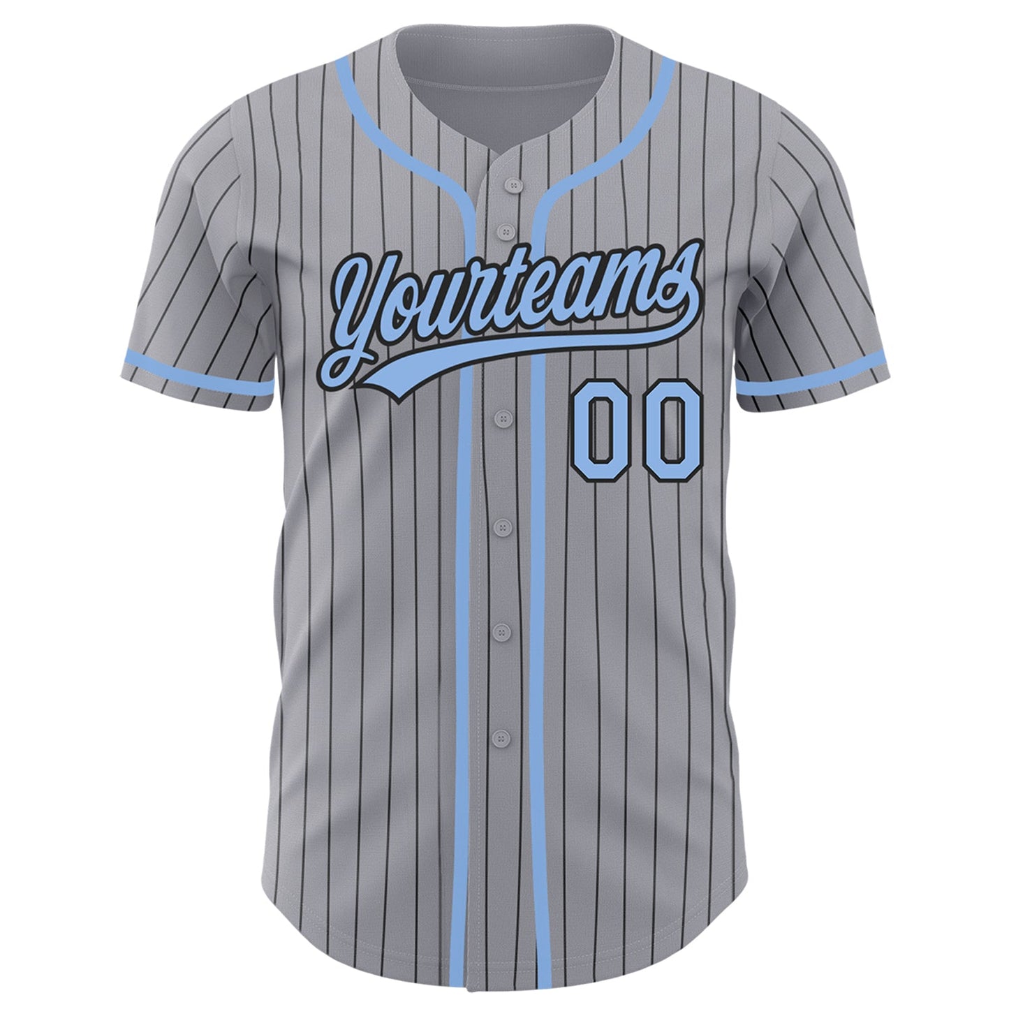 Custom Gray Black Pinstripe Light Blue Authentic Baseball Jersey view 2