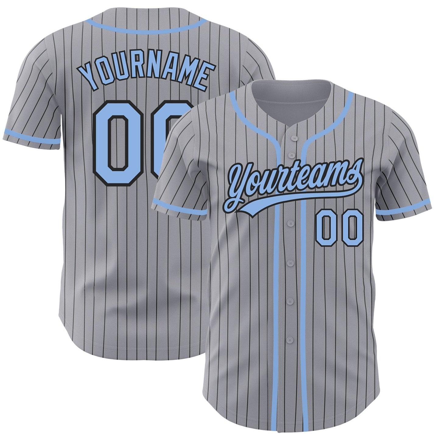 Custom Gray Black Pinstripe Light Blue Authentic Baseball Jersey - Main View