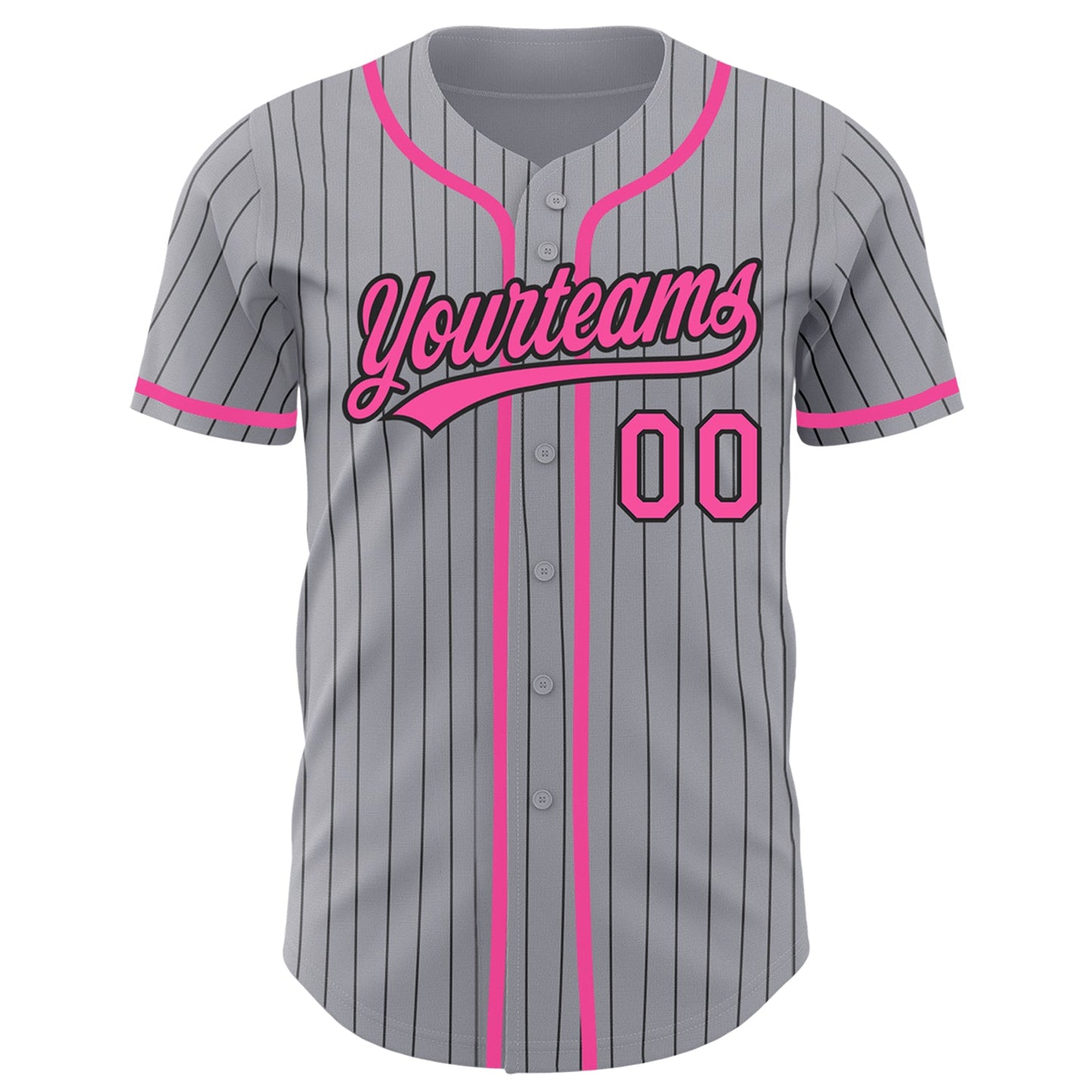 Custom Gray Black Pinstripe Pink Authentic Baseball Jersey view 2