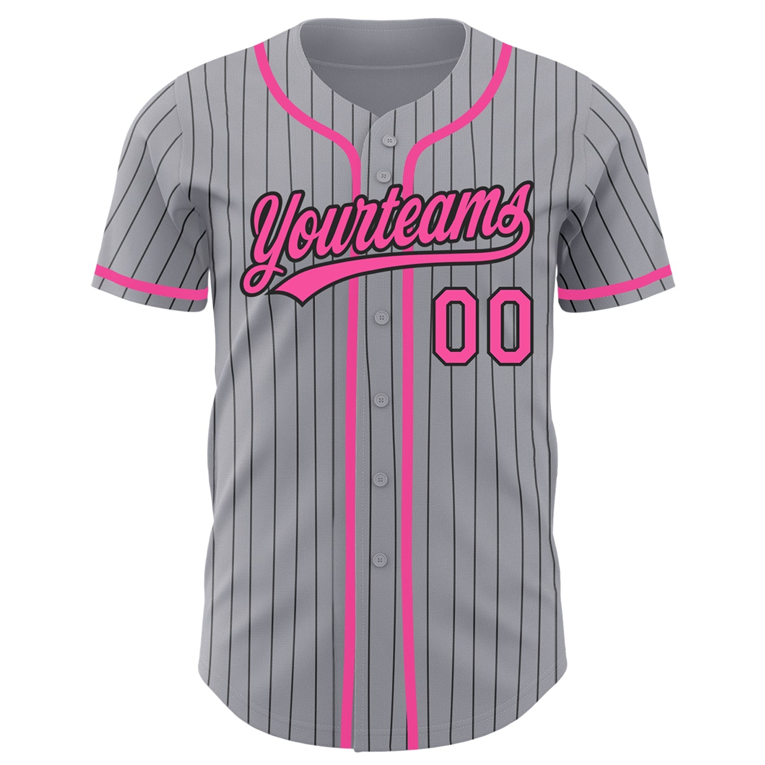 Custom Gray Black Pinstripe Pink Authentic Baseball Jersey view 2