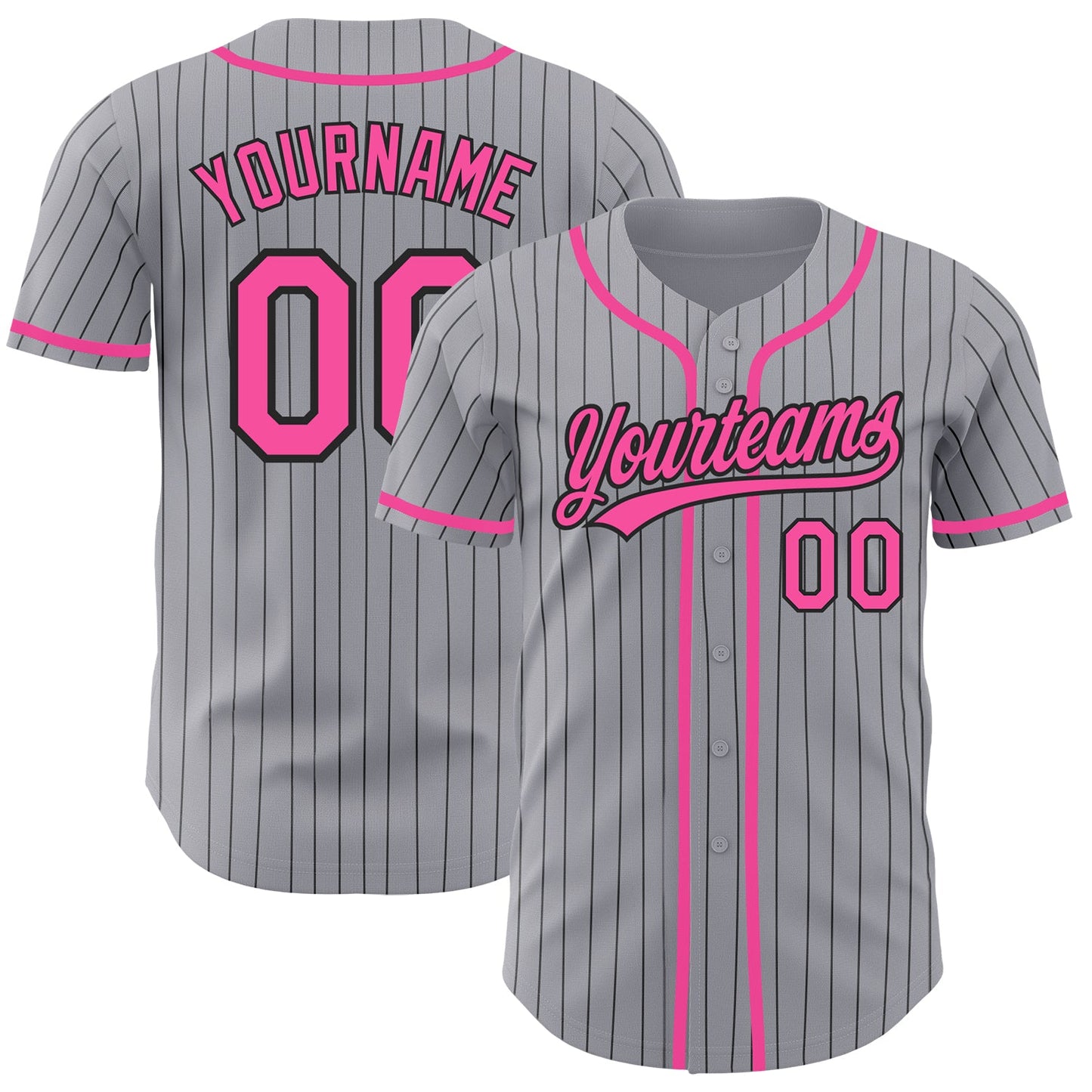 Custom Gray Black Pinstripe Pink Authentic Baseball Jersey - Main View
