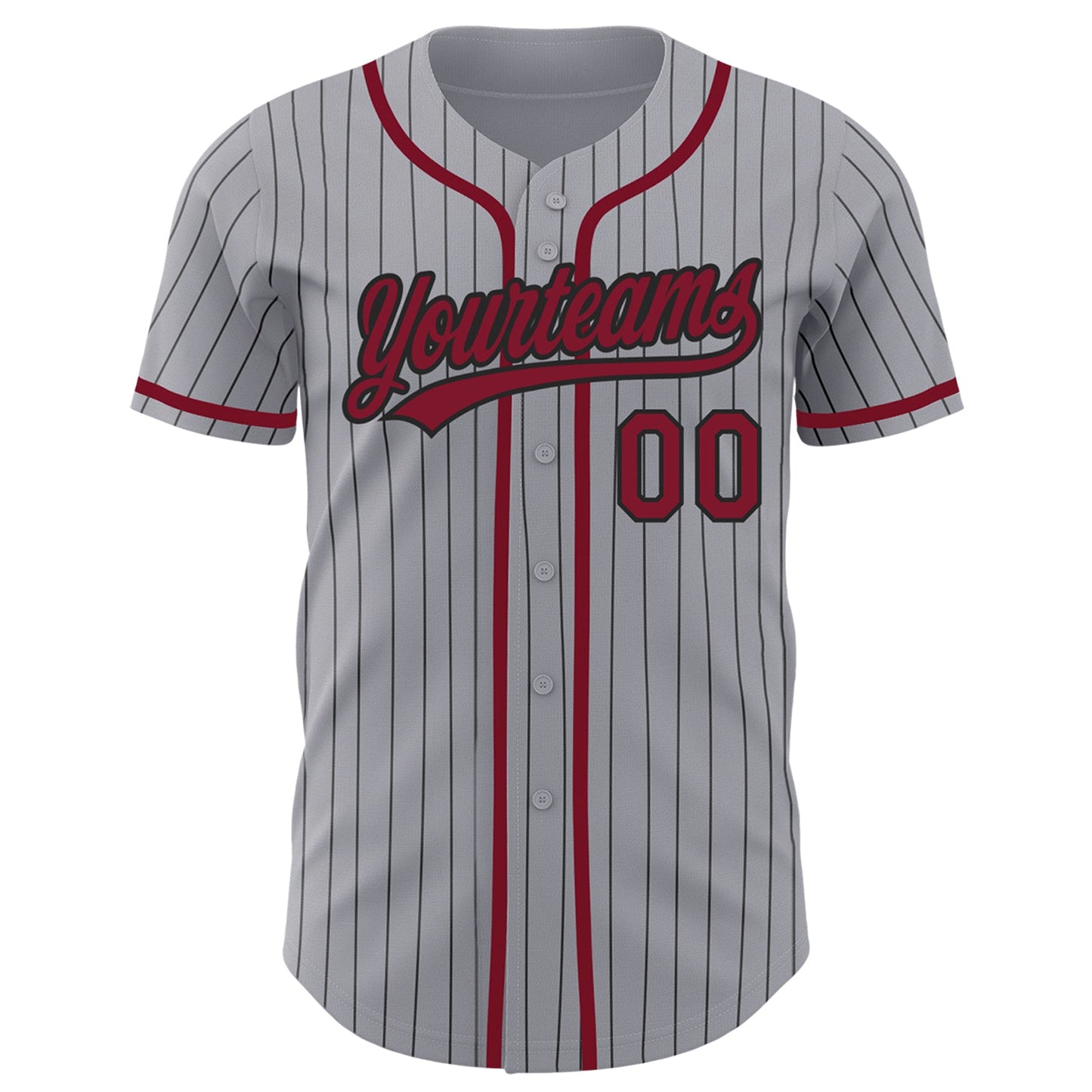 Custom Gray Black Pinstripe Crimson Authentic Baseball Jersey view 2