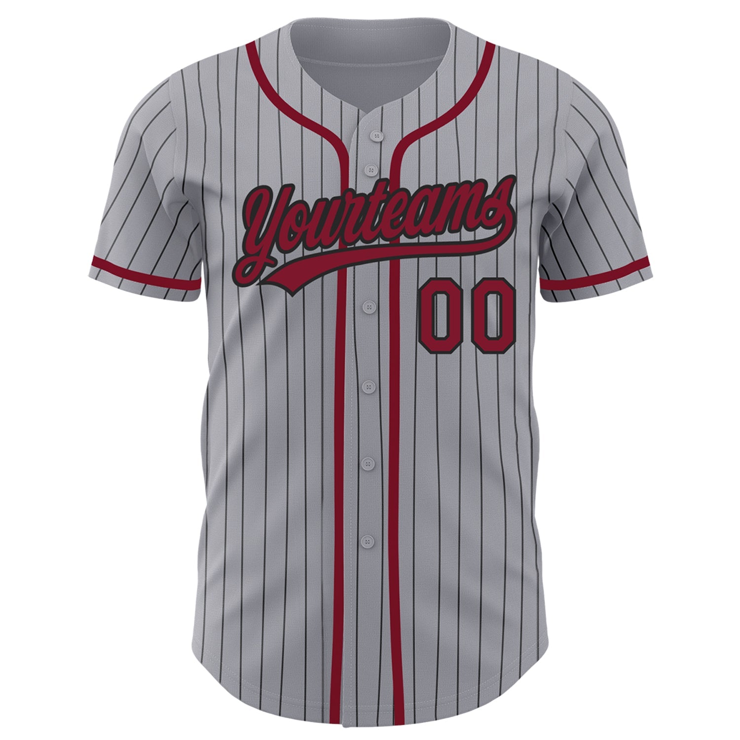 Custom Gray Black Pinstripe Crimson Authentic Baseball Jersey view 2