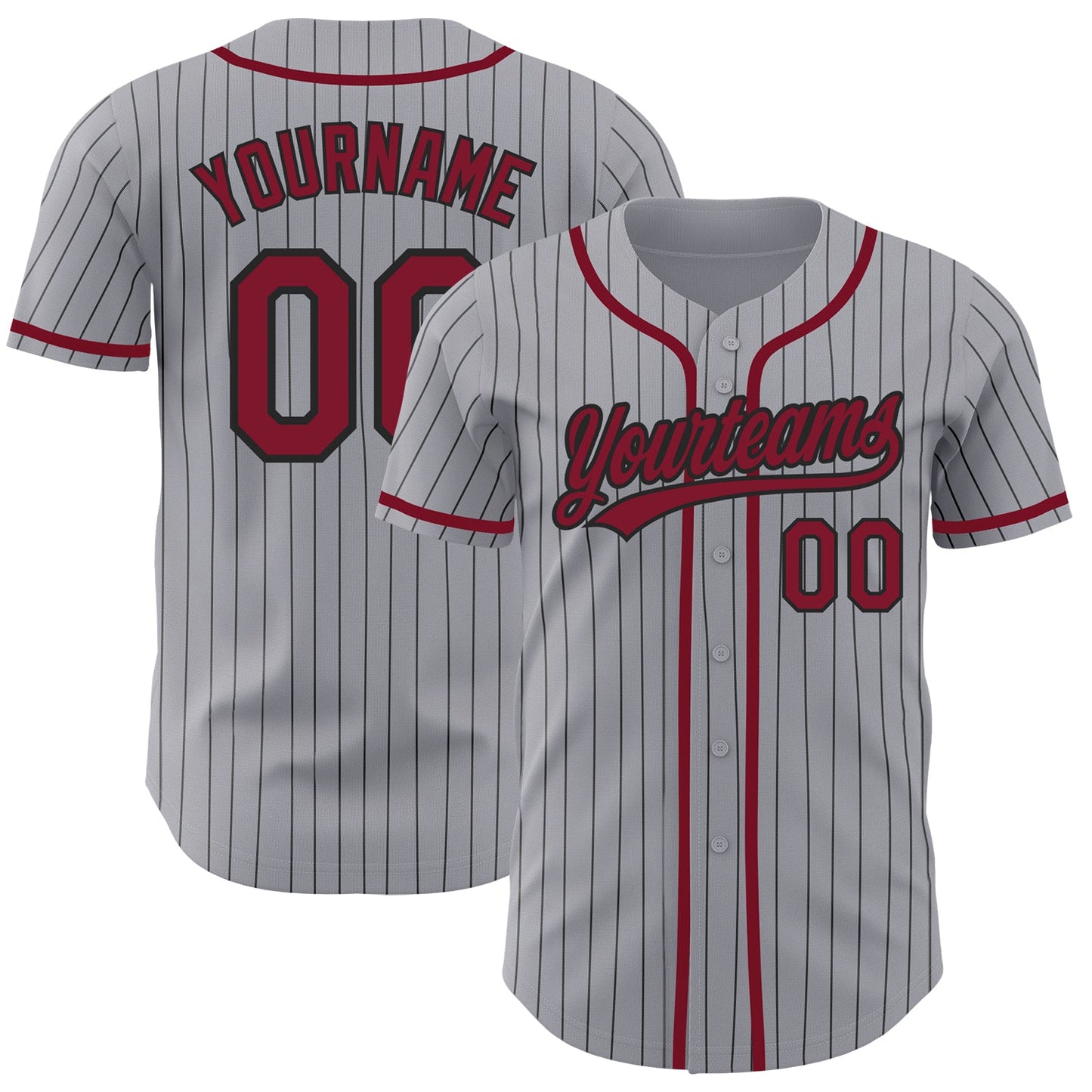 Custom Gray Black Pinstripe Crimson Authentic Baseball Jersey - Main View