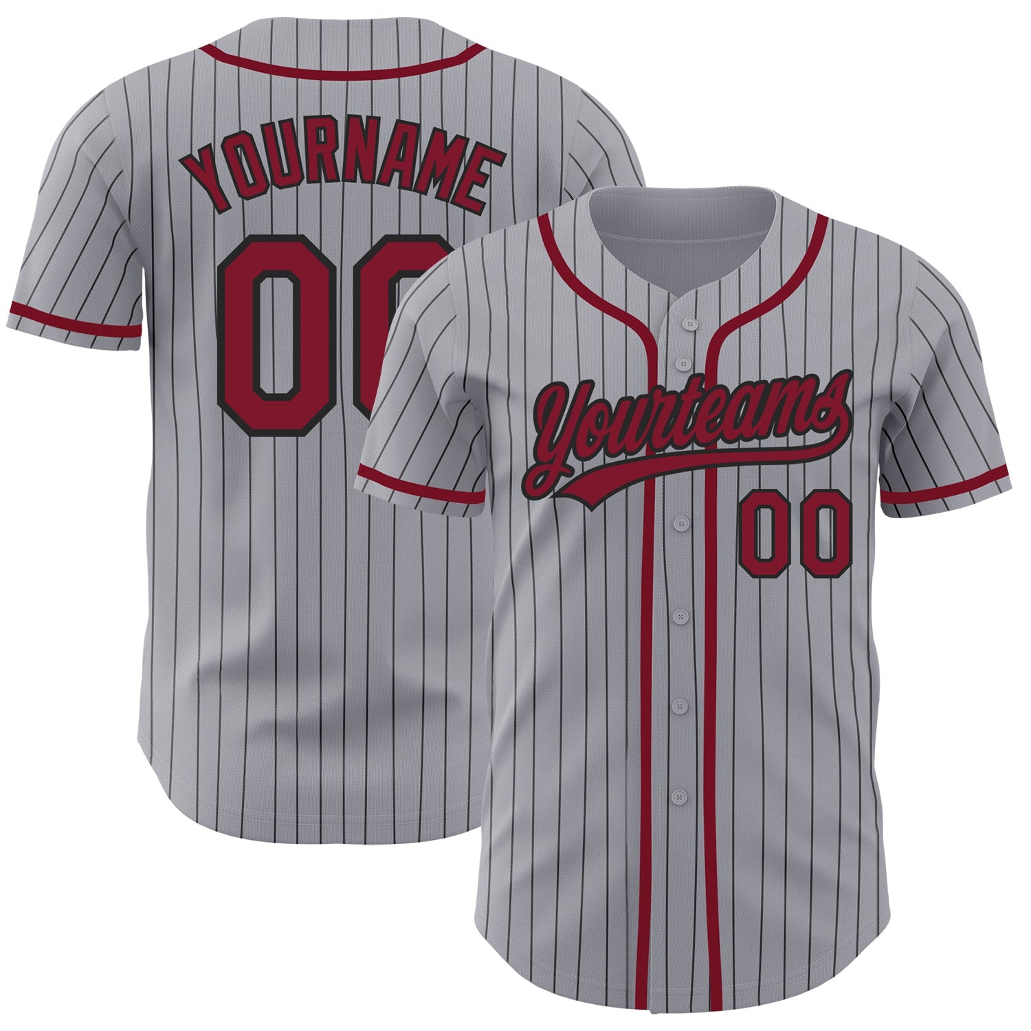 Custom Gray Black Pinstripe Crimson Authentic Baseball Jersey - Main View