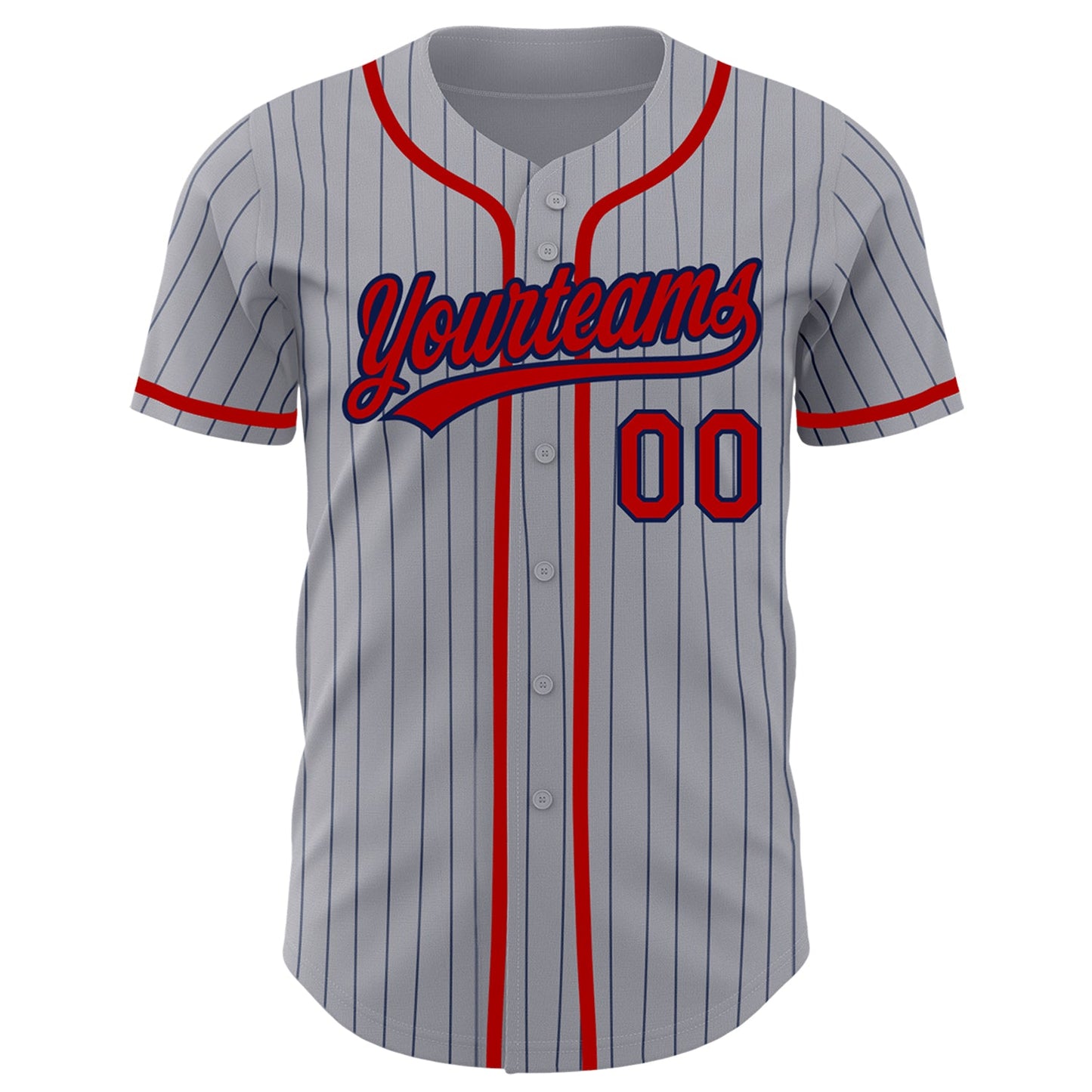 Custom Gray Navy Pinstripe Red Authentic Baseball Jersey view 2