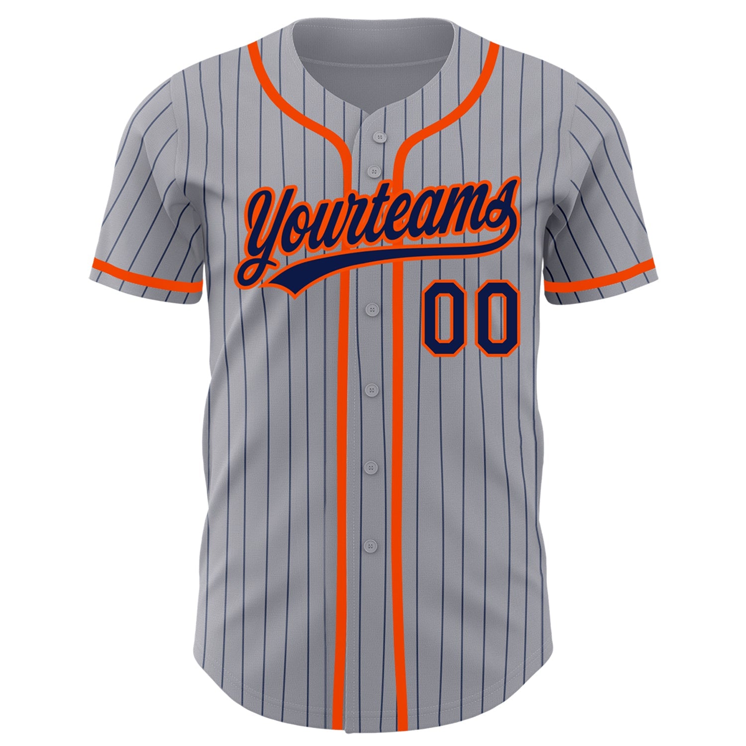 Custom Gray Navy Pinstripe Orange Authentic Baseball Jersey view 2
