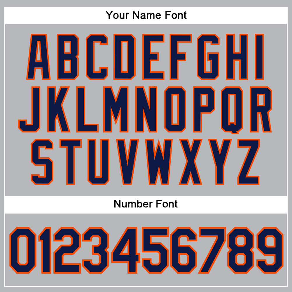 Custom Gray Navy Pinstripe Orange Authentic Baseball Jersey view 5