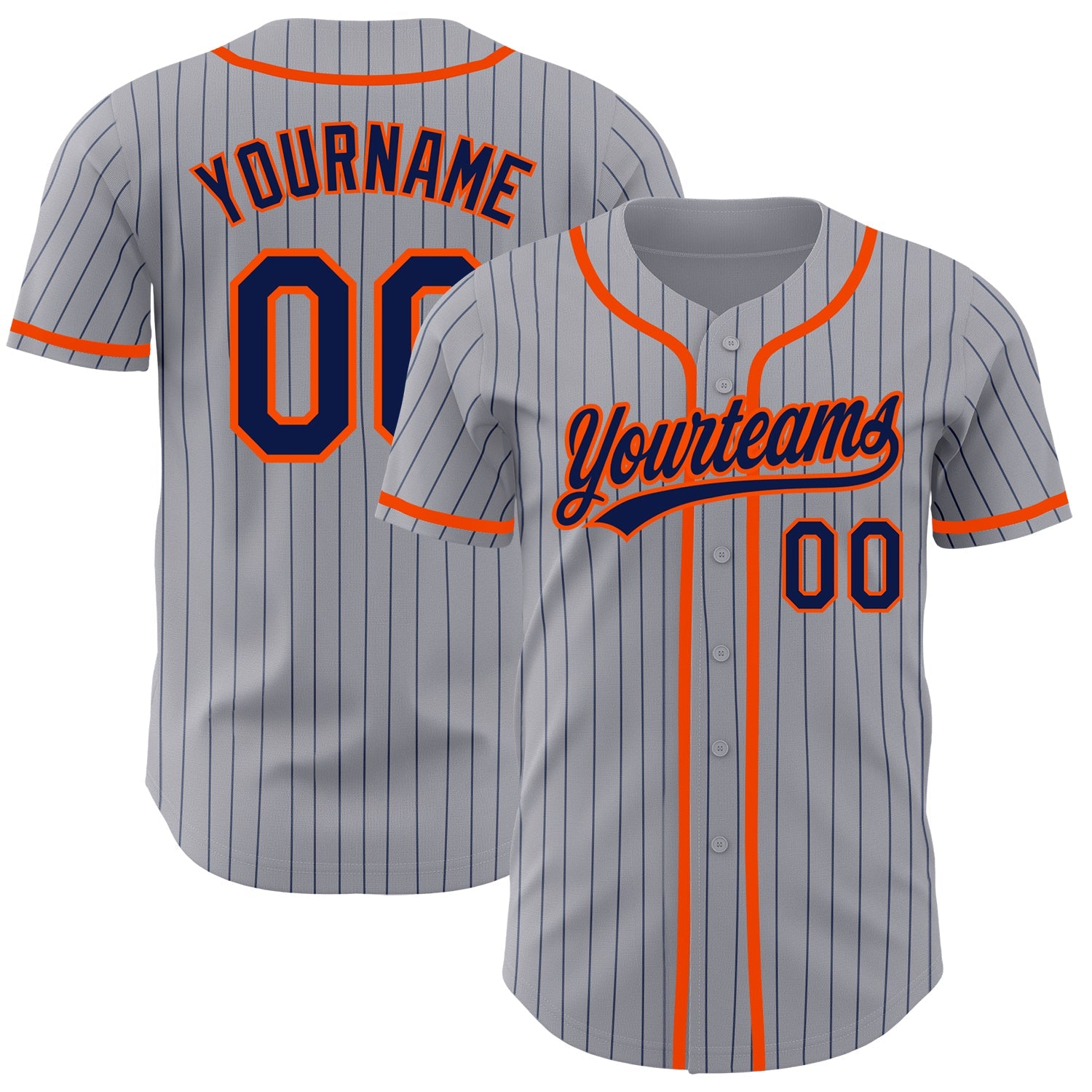Custom Gray Navy Pinstripe Orange Authentic Baseball Jersey - Main View