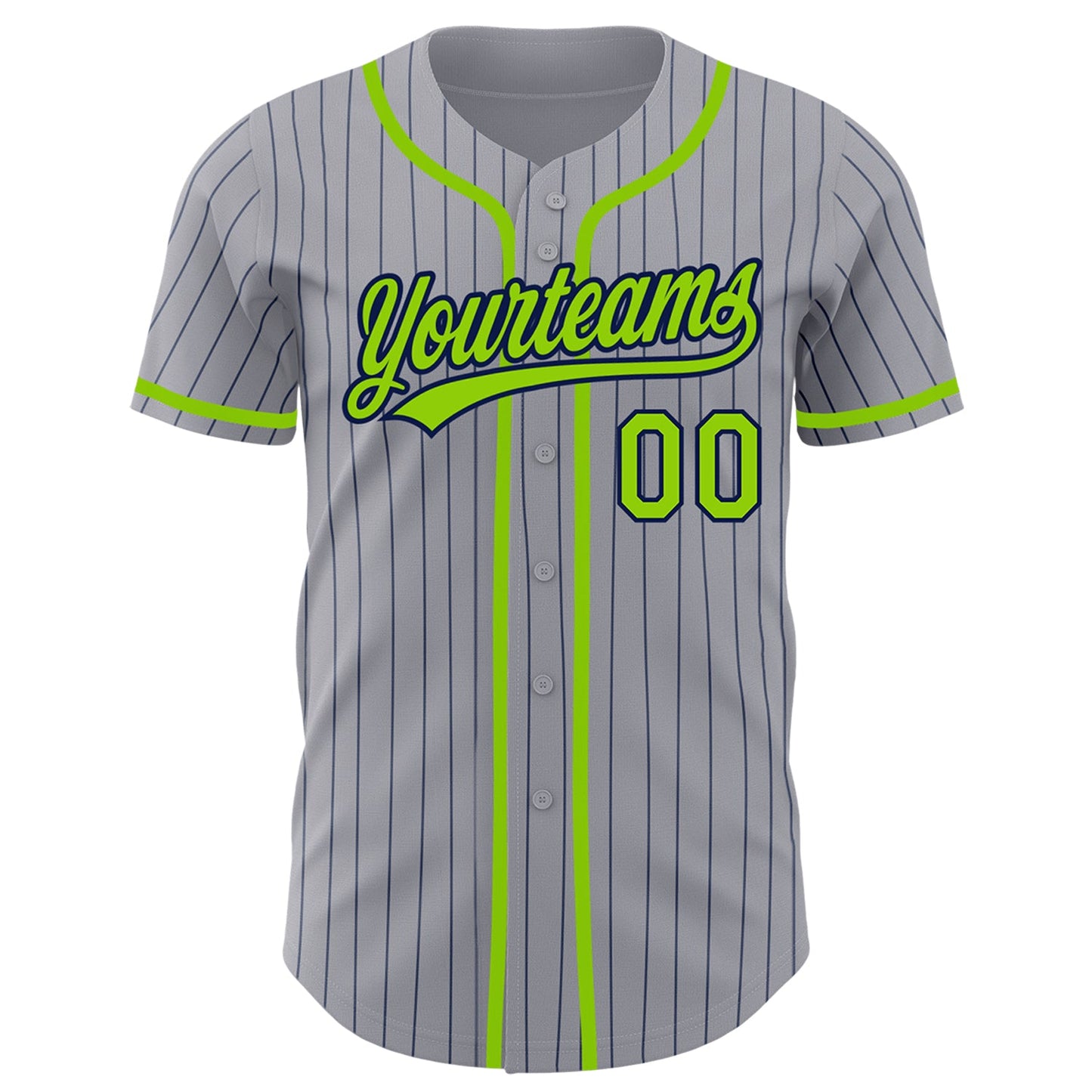 Custom Gray Navy Pinstripe Neon Green Authentic Baseball Jersey view 3