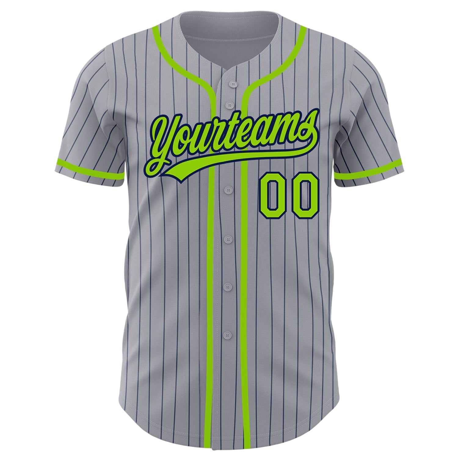 Custom Gray Navy Pinstripe Neon Green Authentic Baseball Jersey view 3