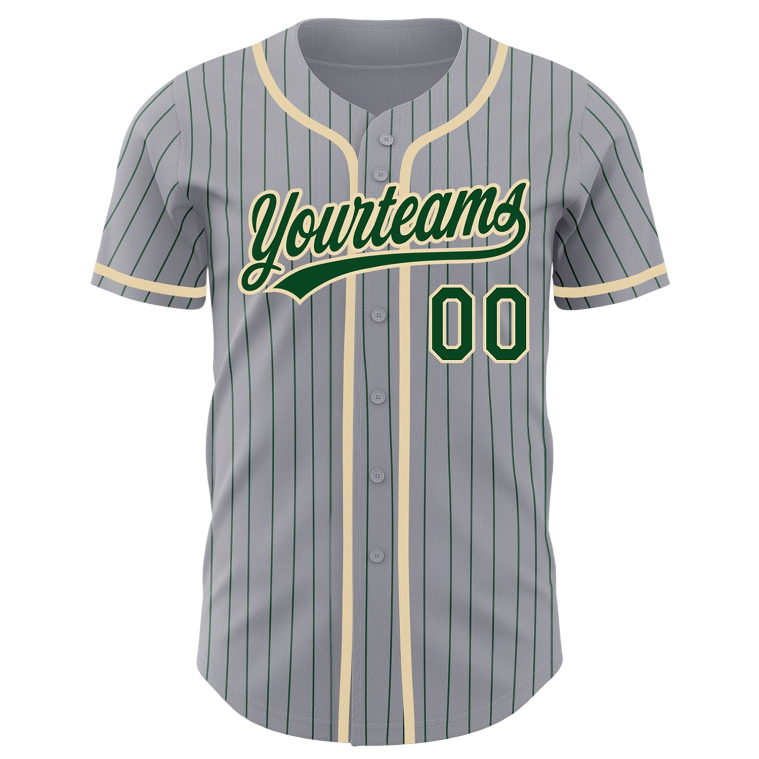 Custom Gray Green Pinstripe City Cream Authentic Baseball Jersey view 2