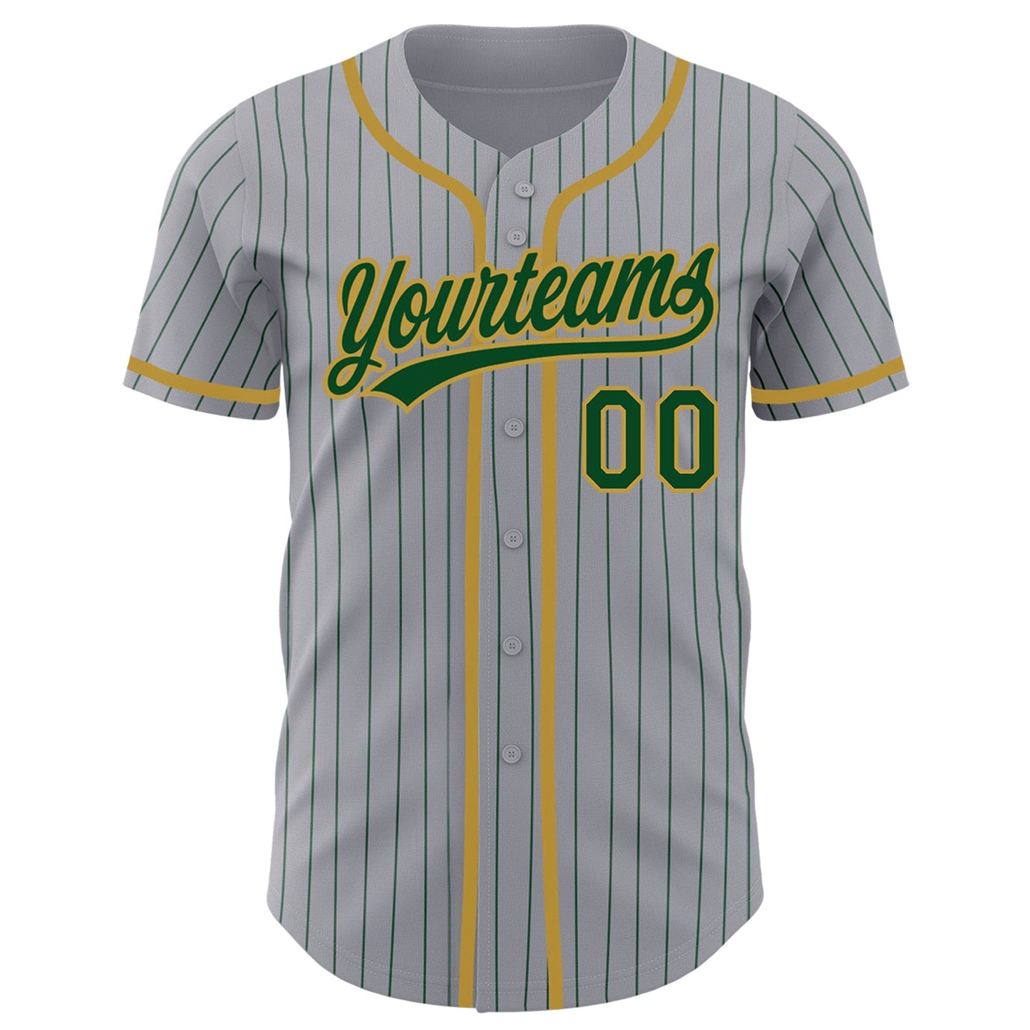 Custom Gray Green Pinstripe Old Gold Authentic Baseball Jersey view 2