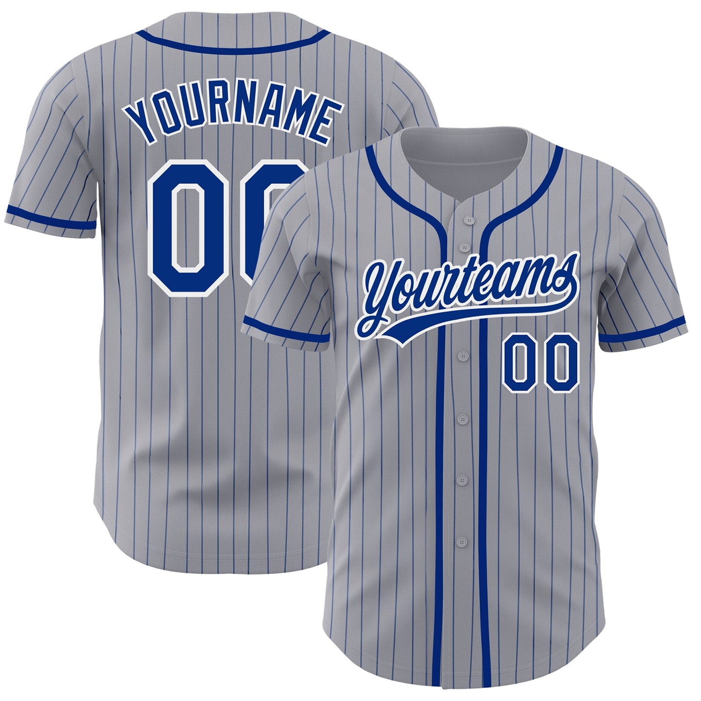 Custom Gray Royal Pinstripe White Authentic Baseball Jersey - Main View