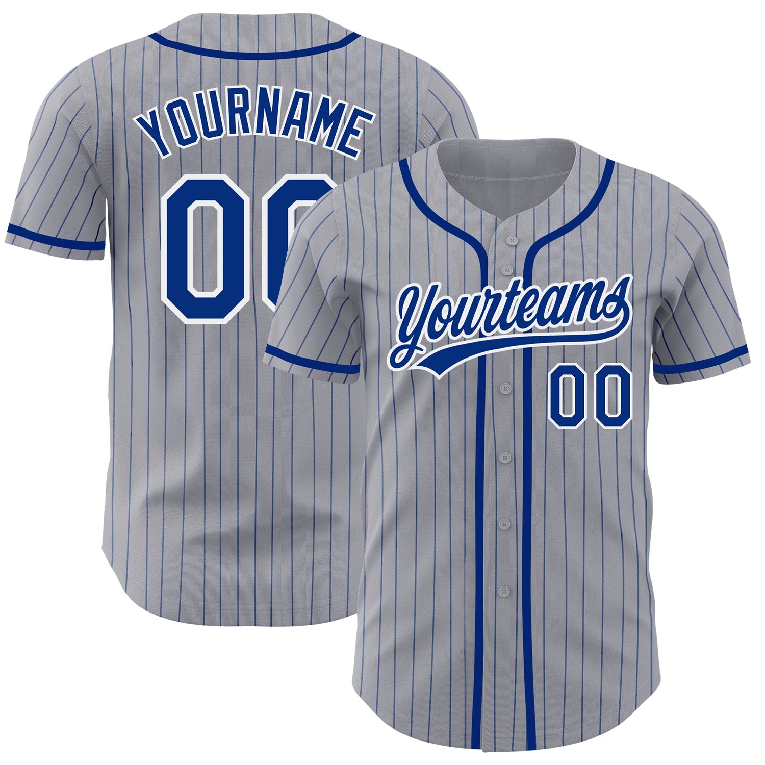 Custom Gray Royal Pinstripe White Authentic Baseball Jersey - Main View