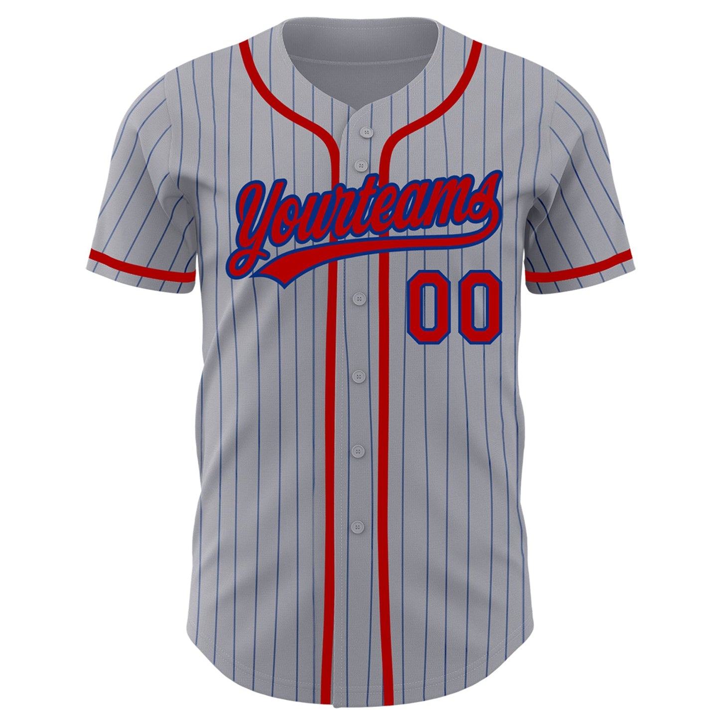 Custom Gray Royal Pinstripe Red Authentic Baseball Jersey view 2