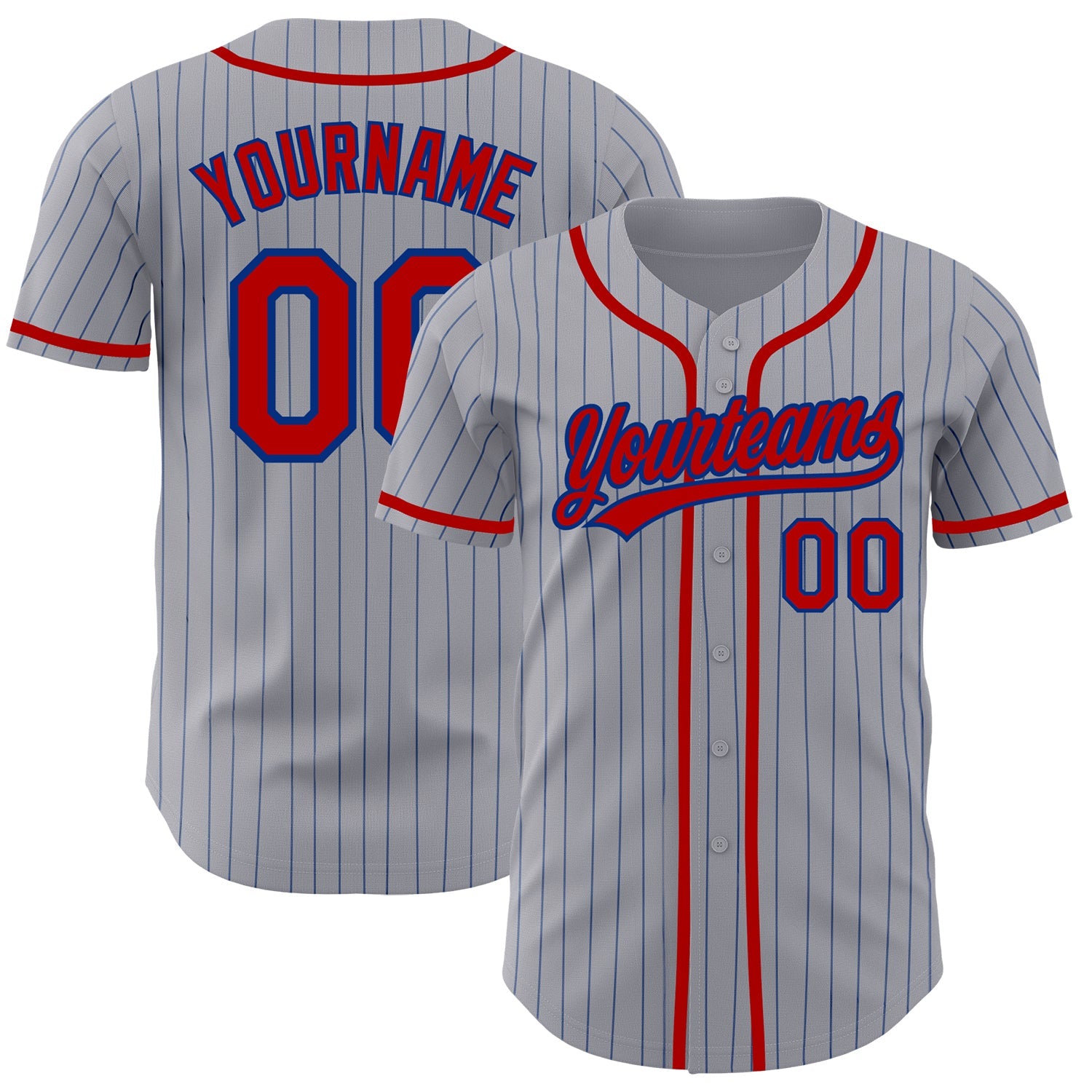 Custom Gray Royal Pinstripe Red Authentic Baseball Jersey - Main View