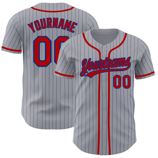 Custom Gray Royal Pinstripe Red Authentic Baseball Jersey - Main View