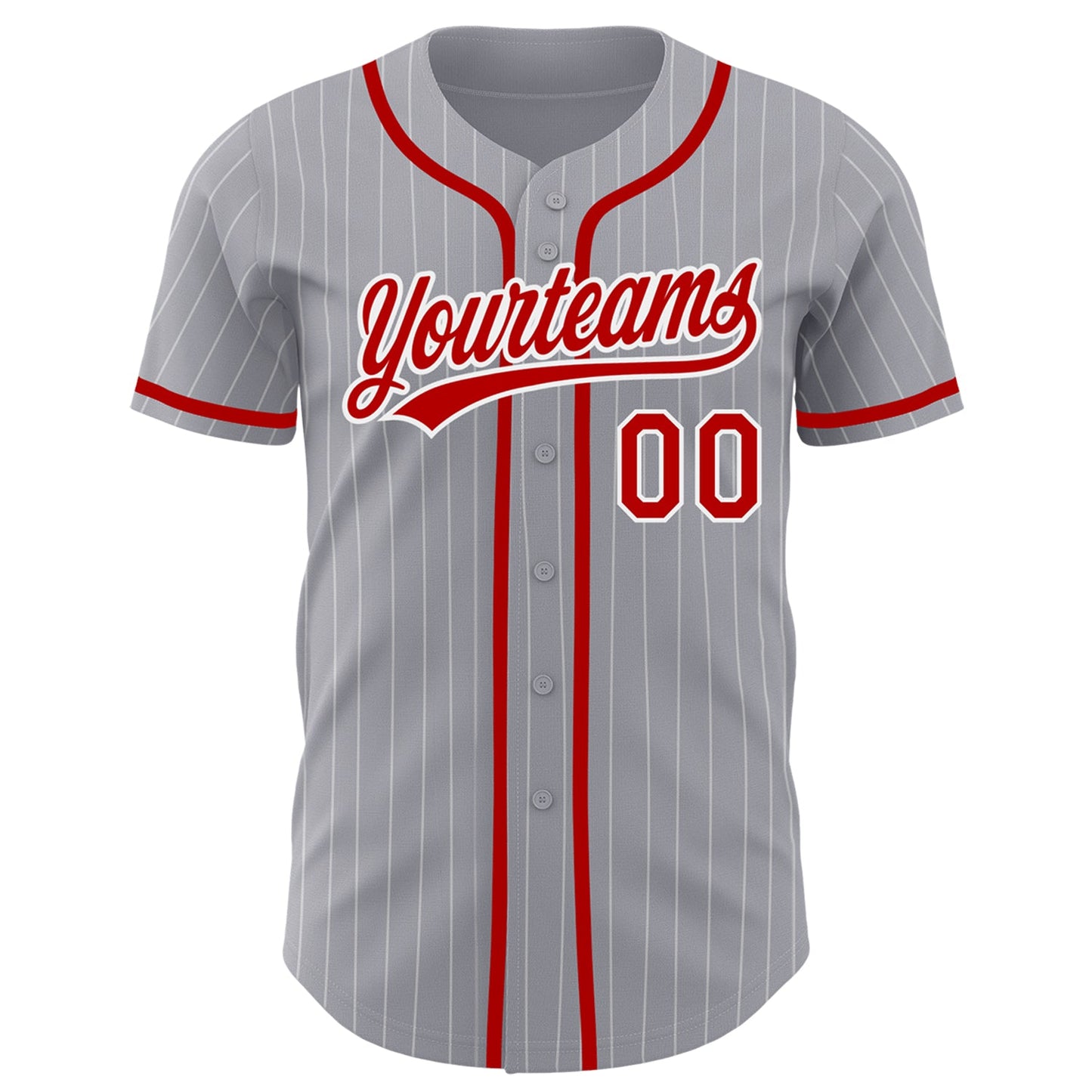 Custom Gray White Pinstripe Red Authentic Baseball Jersey view 2