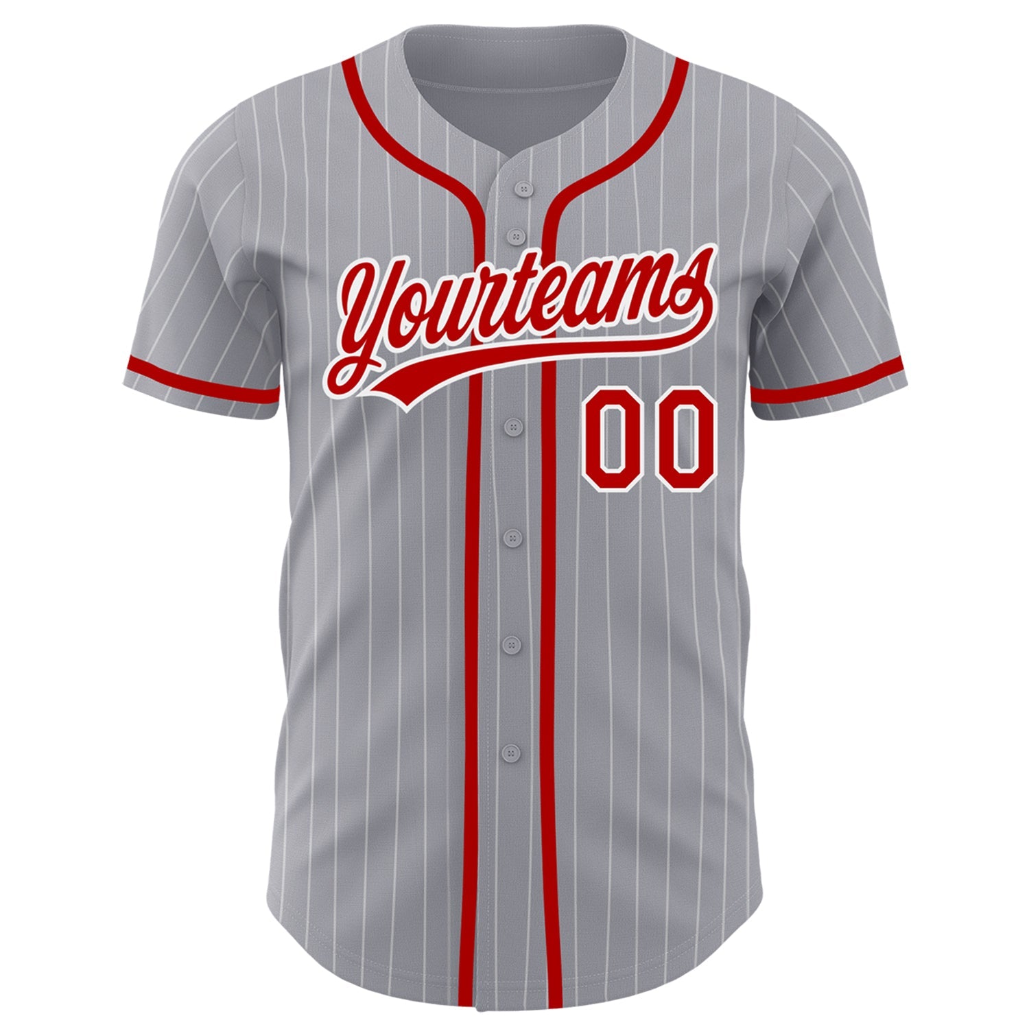 Custom Gray White Pinstripe Red Authentic Baseball Jersey view 2