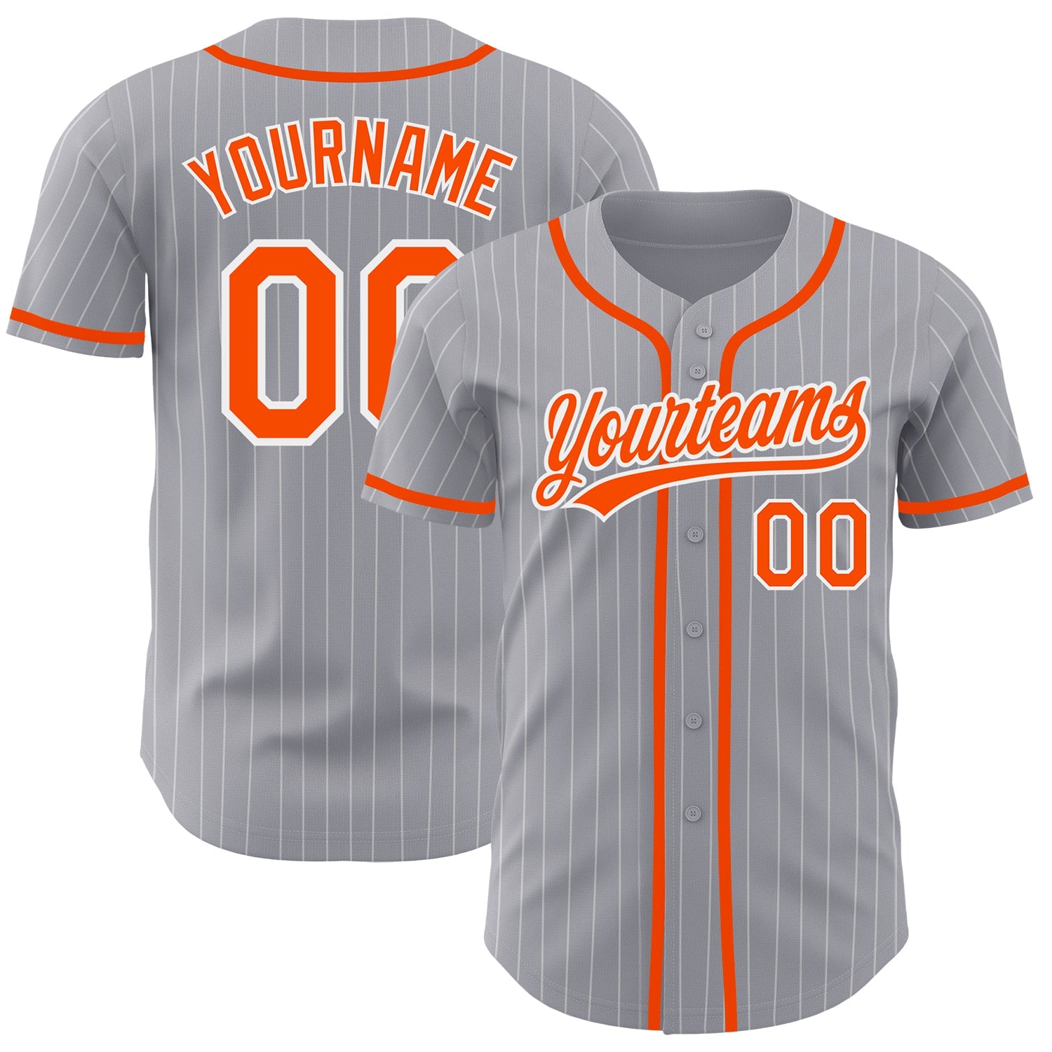 Custom Gray White Pinstripe Orange Authentic Baseball Jersey - Main View