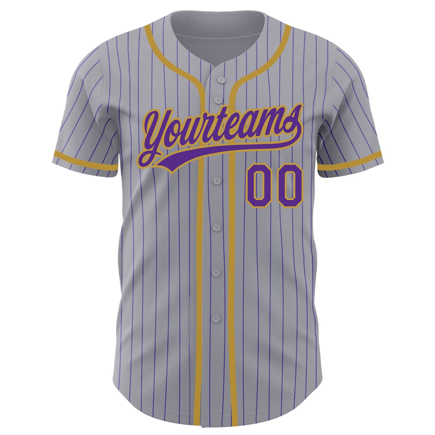 Custom Gray Purple Pinstripe Old Gold Authentic Baseball Jersey view 3