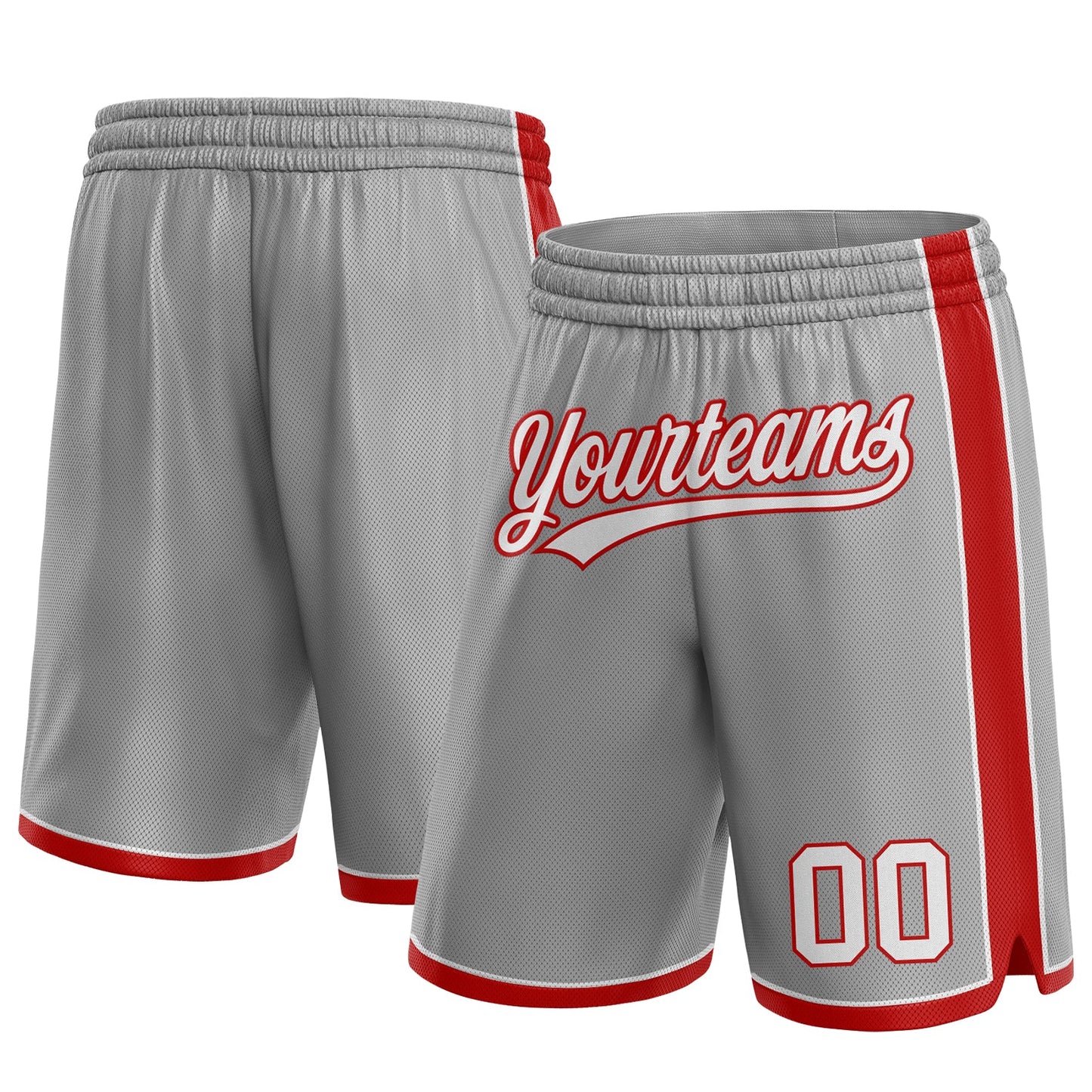 Custom Gray White-Red Authentic Basketball Shorts - Main View