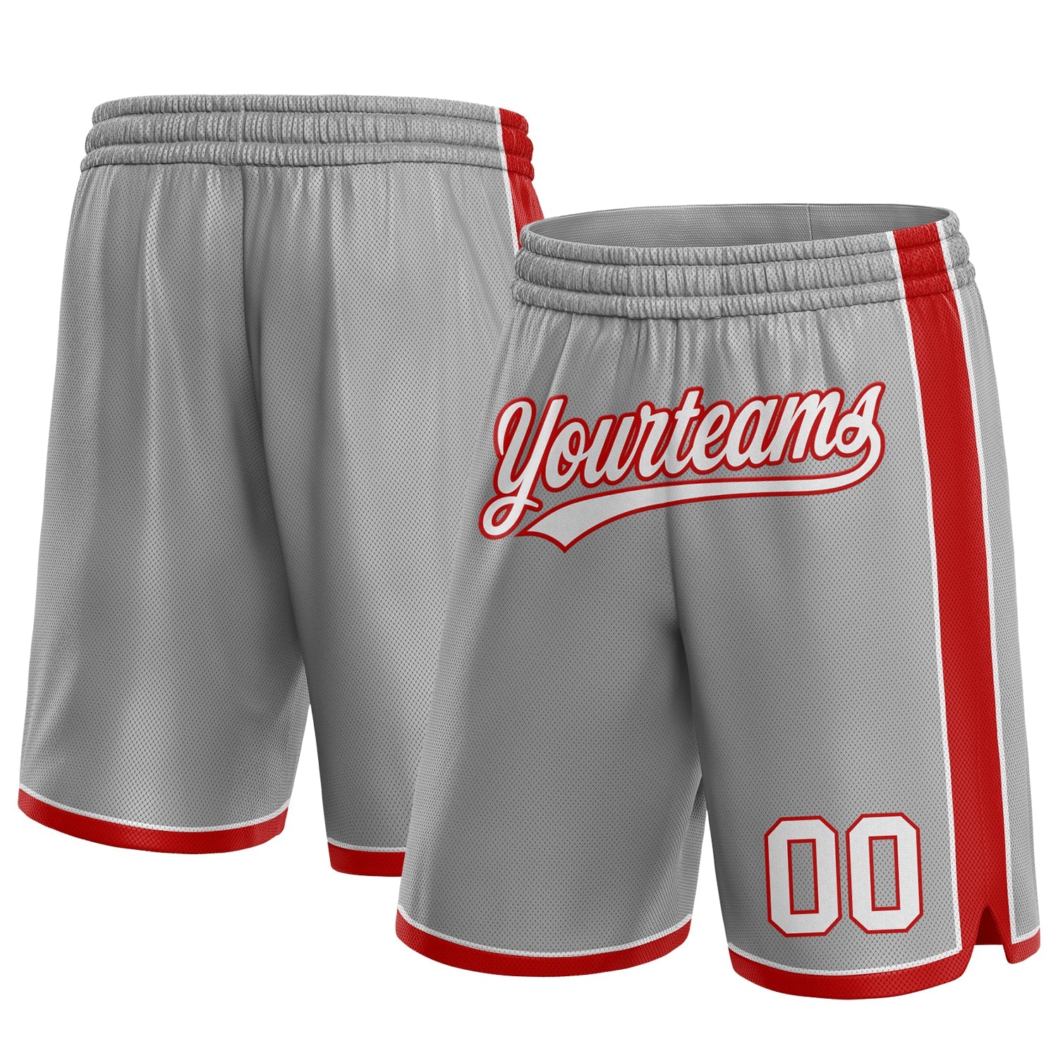 Custom Gray White-Red Authentic Basketball Shorts - Main View