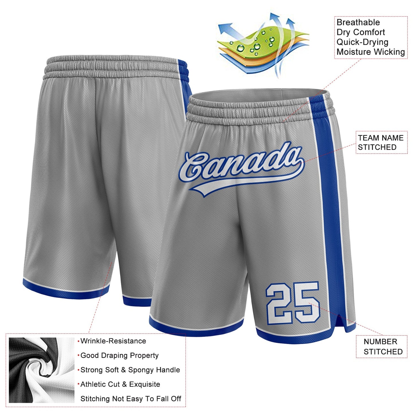 Custom Gray White-Royal Authentic Basketball Shorts view 2