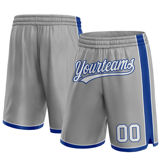 Custom Gray White-Royal Authentic Basketball Shorts - Main View