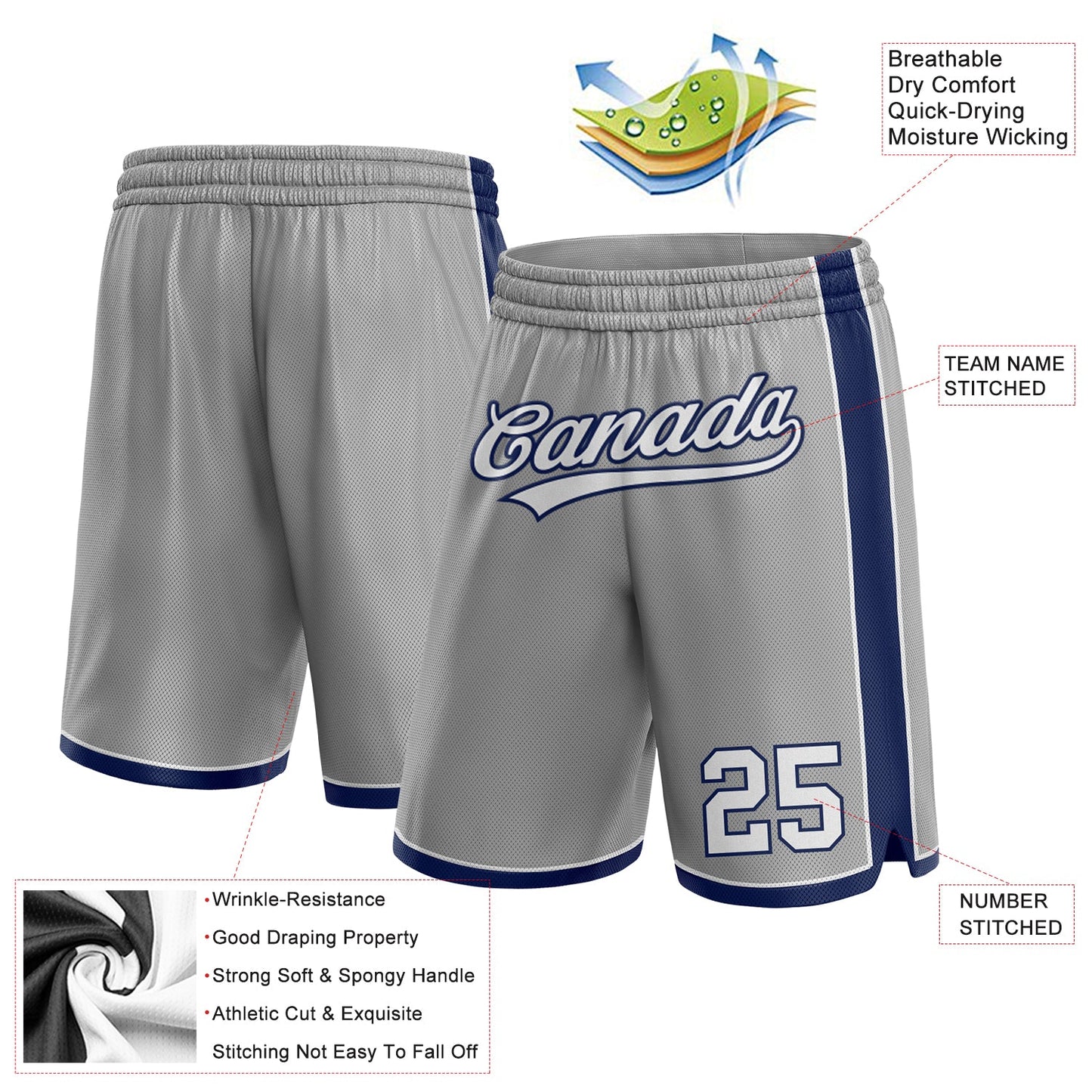 Custom Gray White-Navy Authentic Basketball Shorts view 2