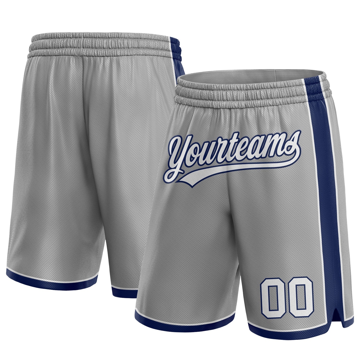 Custom Gray White-Navy Authentic Basketball Shorts - Main View
