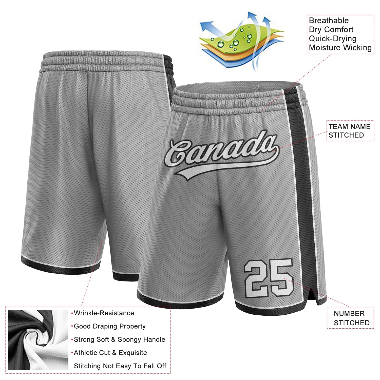 Custom Gray White-Black Authentic Basketball Shorts view 2