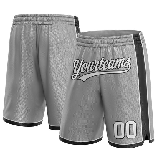 Custom Gray White-Black Authentic Basketball Shorts - Main View