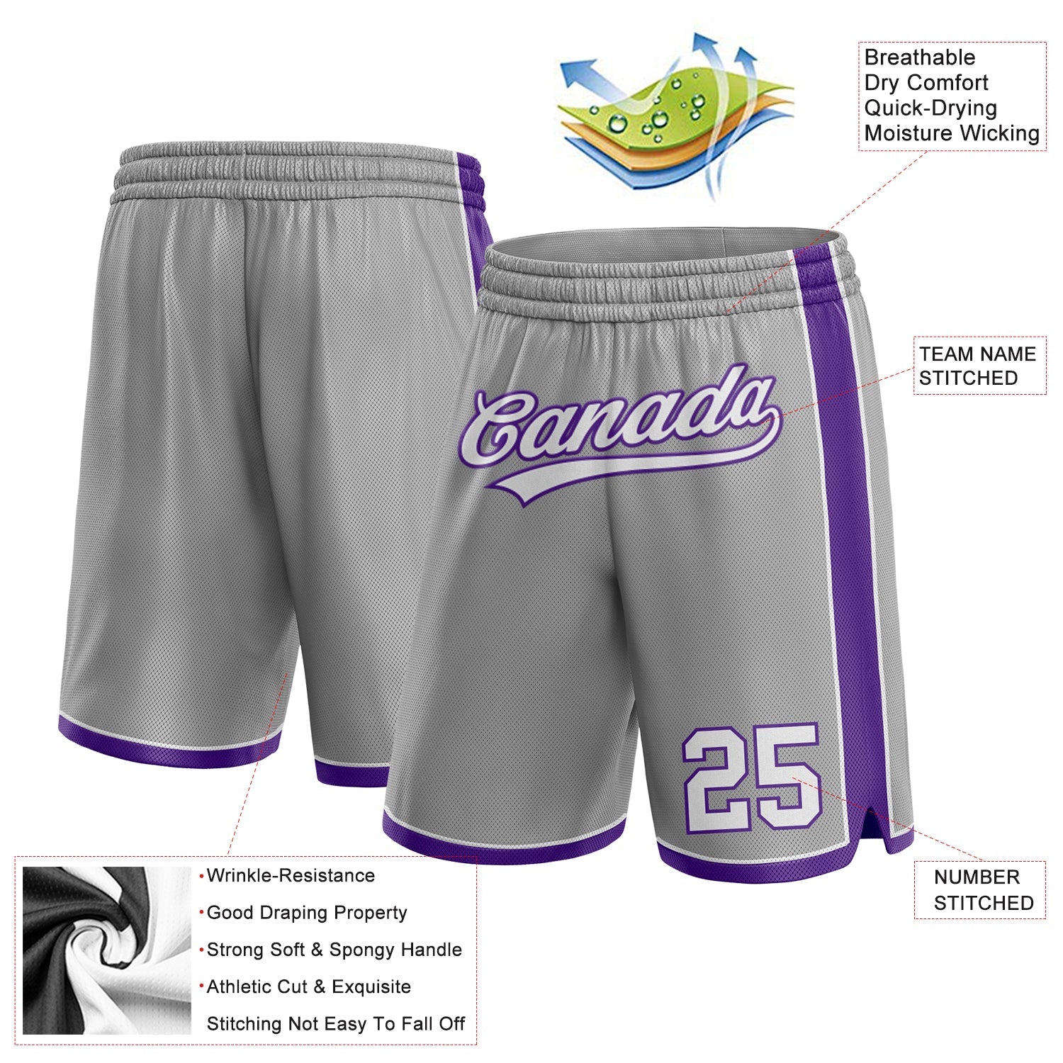 Custom Gray White-Purple Authentic Basketball Shorts view 2