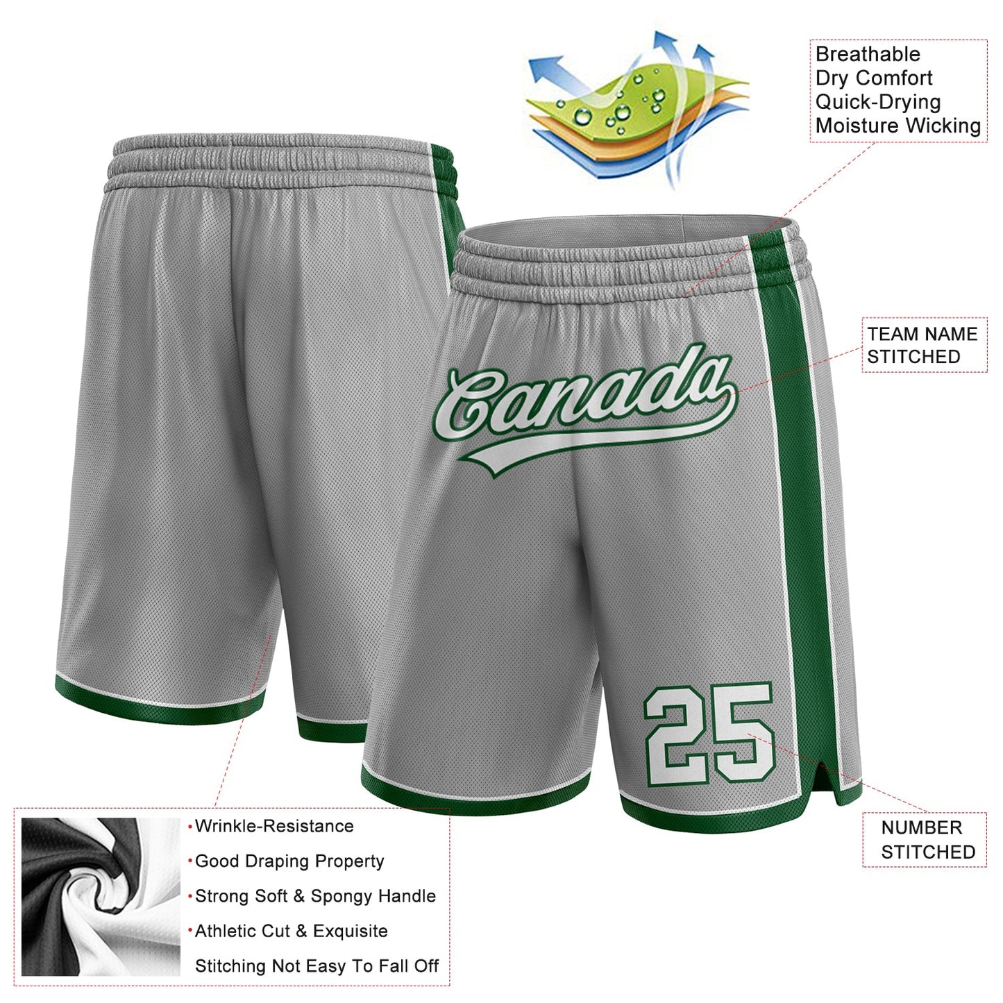 Custom Gray White-Green Authentic Basketball Shorts view 2