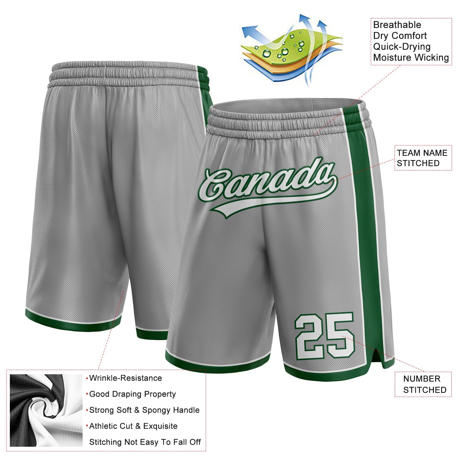 Custom Gray White-Green Authentic Basketball Shorts view 2