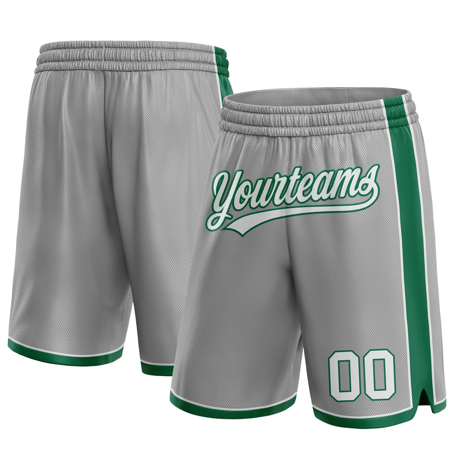 Custom Gray White-Kelly Green Authentic Basketball Shorts - Main View